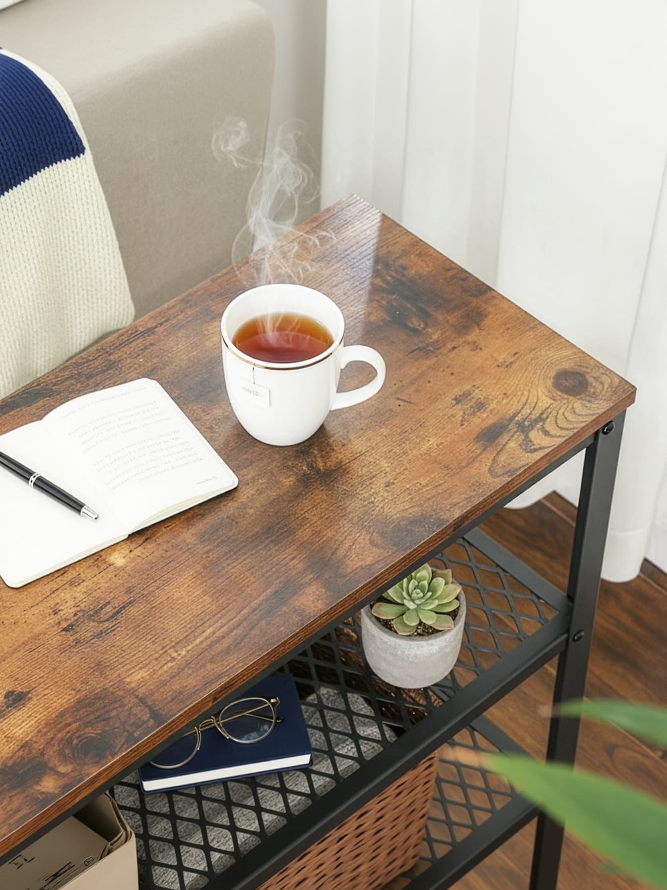 3-Tier Slim Side Table - 30L - Particleboard - 2 Mesh Shelves