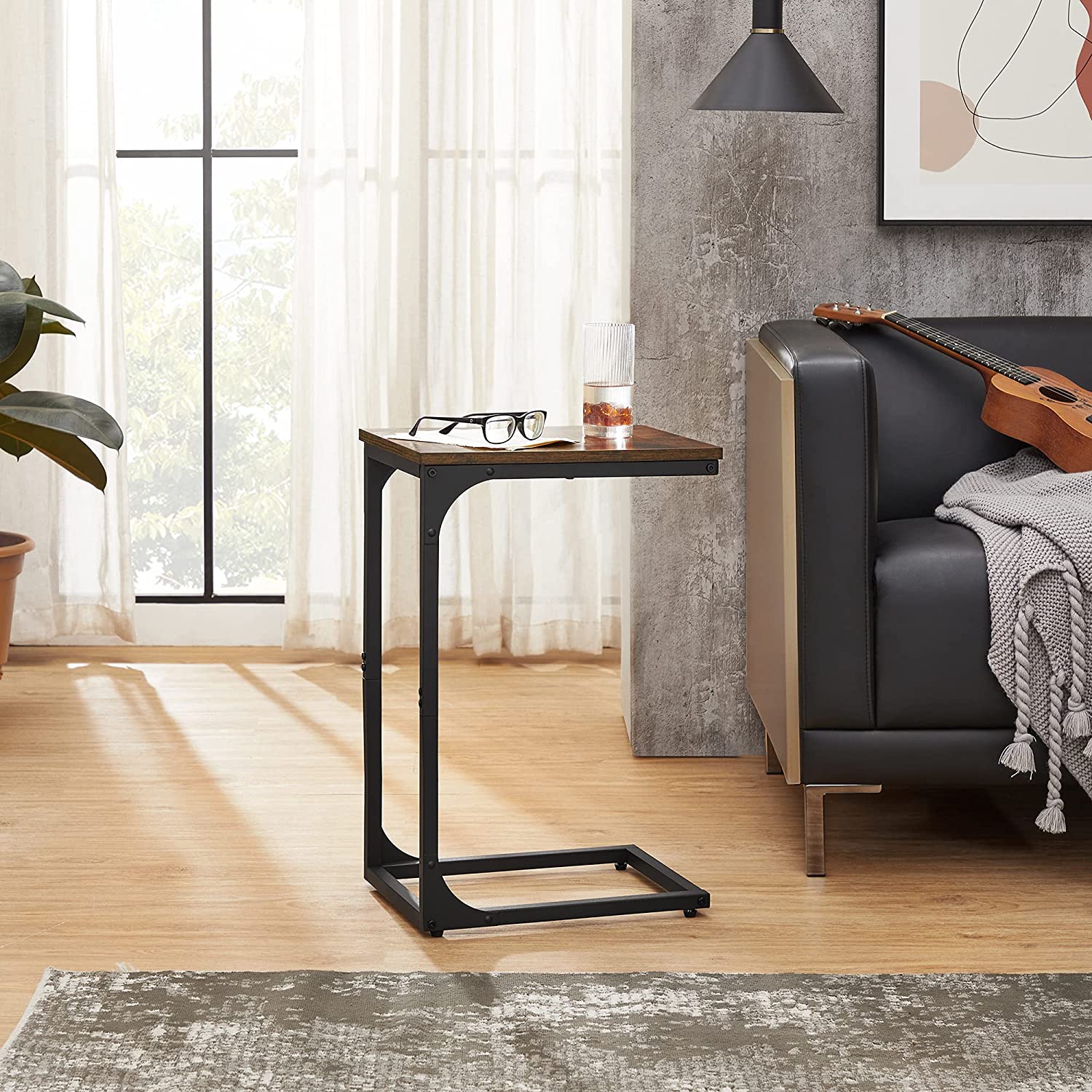 C-Shaped Side Table - Metal - Industrial Gray - Versatile for Living Room and Bedroom
