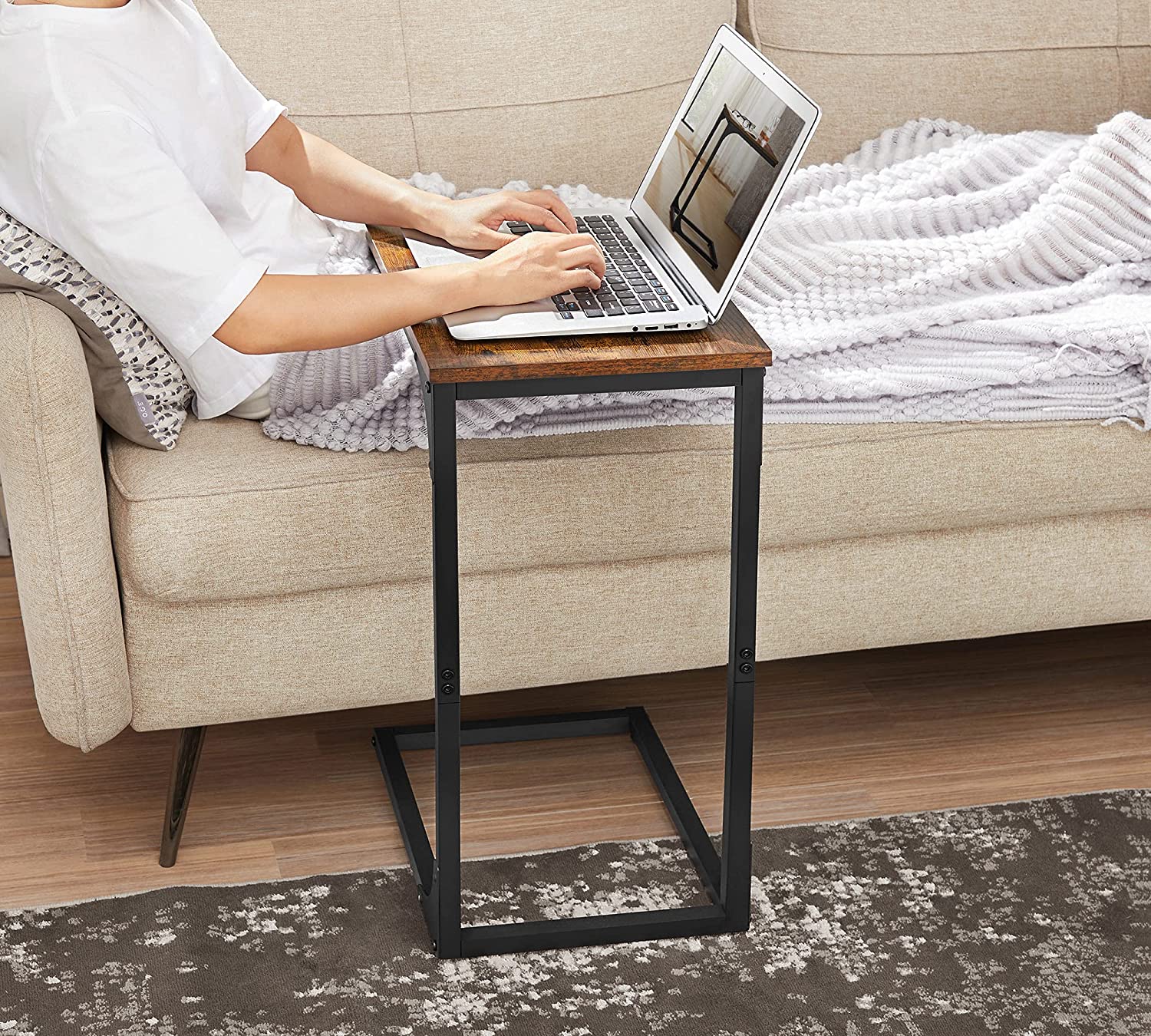 C-Shaped Side Table - Metal - Industrial Gray - Versatile for Living Room and Bedroom