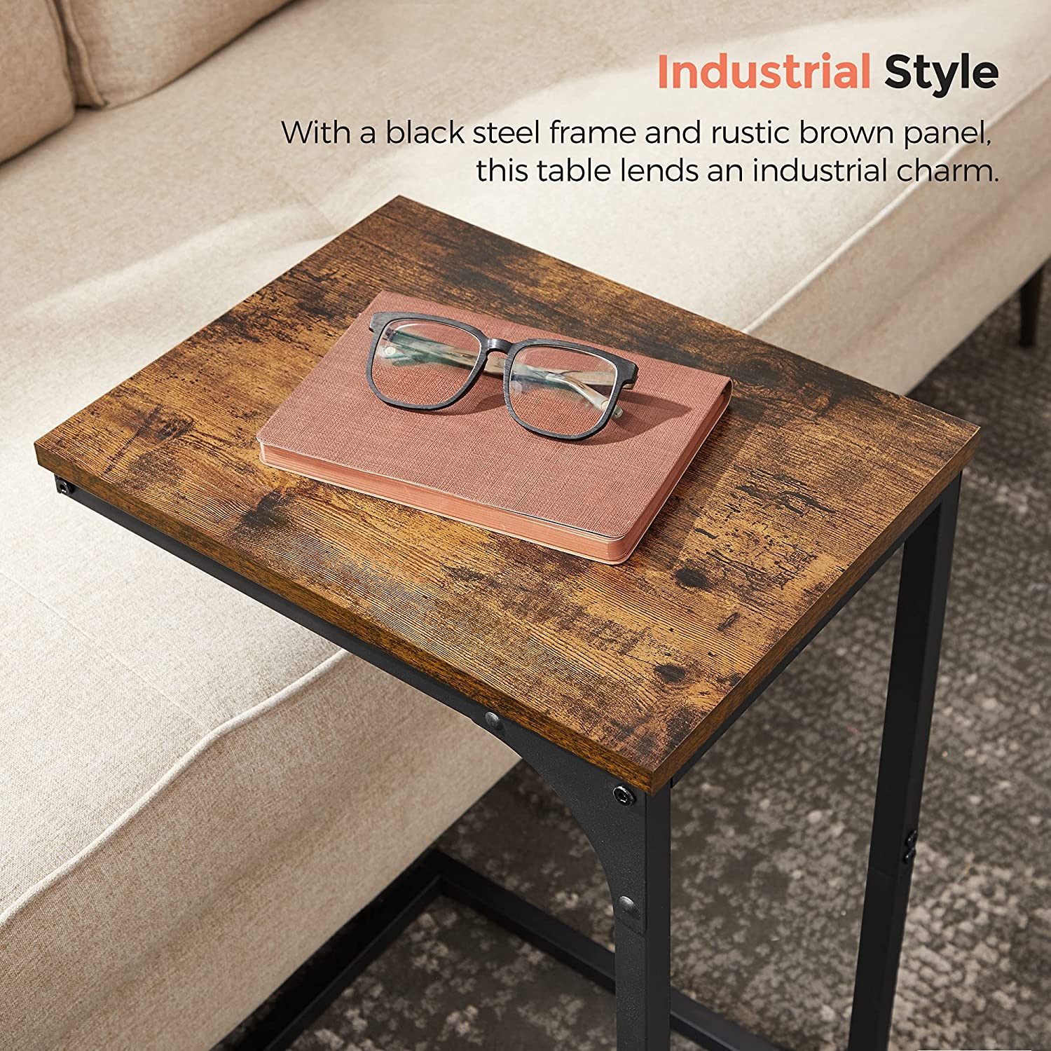 C-Shaped Side Table - Metal - Industrial Gray - Versatile for Living Room and Bedroom