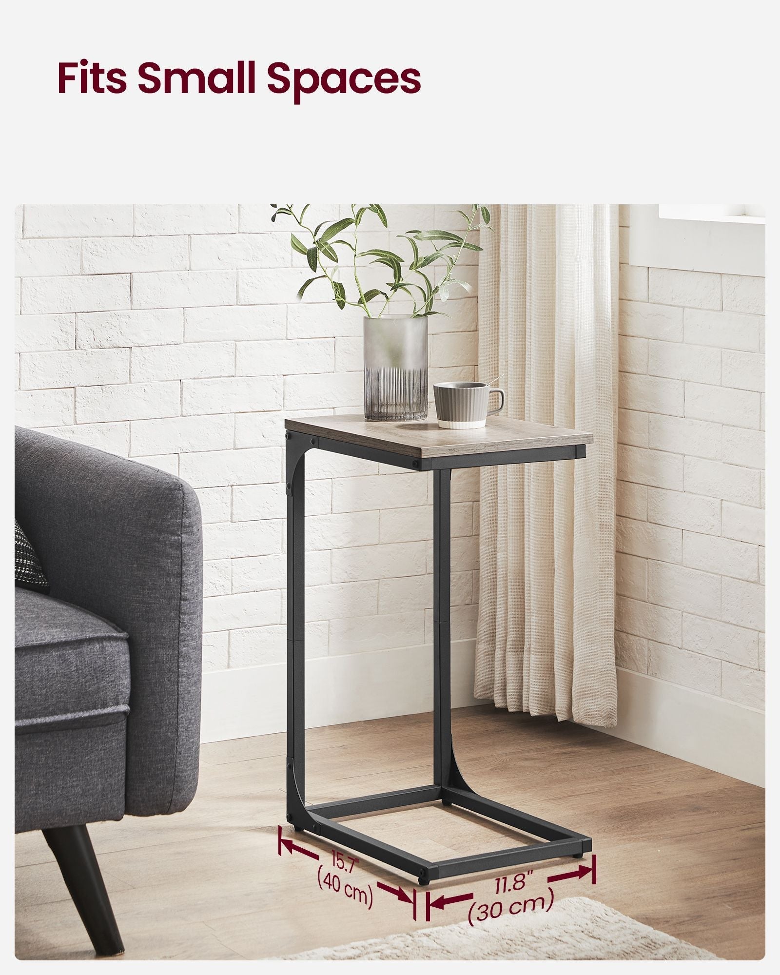C-Shaped Side Table - Metal Frame - Heather Greige and Black