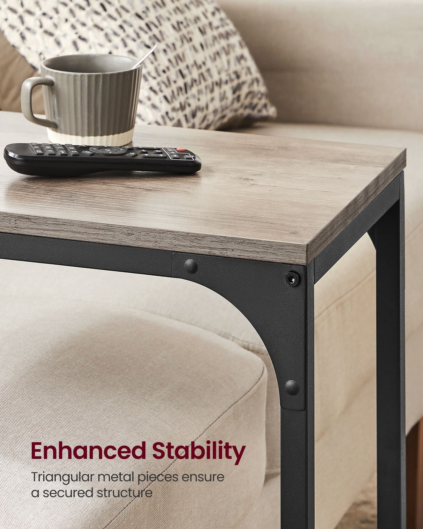 C-Shaped Side Table - Metal Frame - Heather Greige and Black