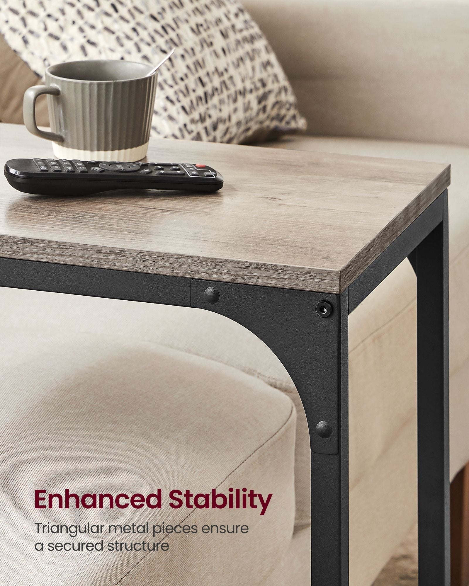 C-Shaped Side Table - Metal Frame - Heather Greige and Black