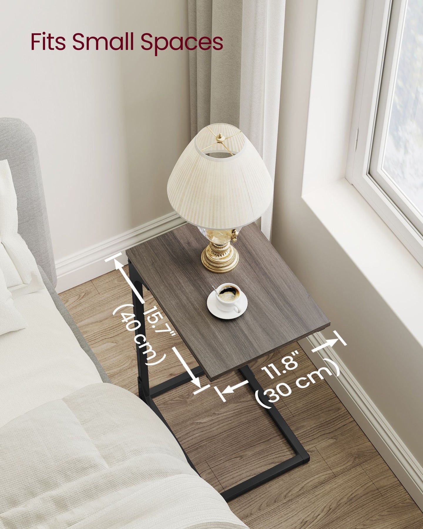 C-Shaped End Table - Metal Frame - Chestnut Brown and Black