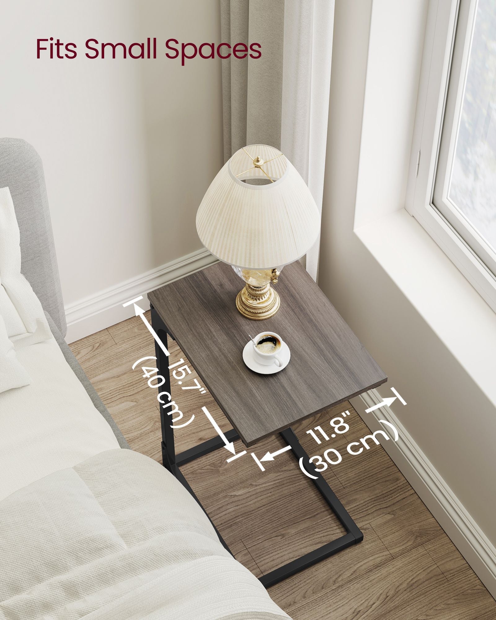 C-Shaped End Table - Metal Frame - Chestnut Brown and Black