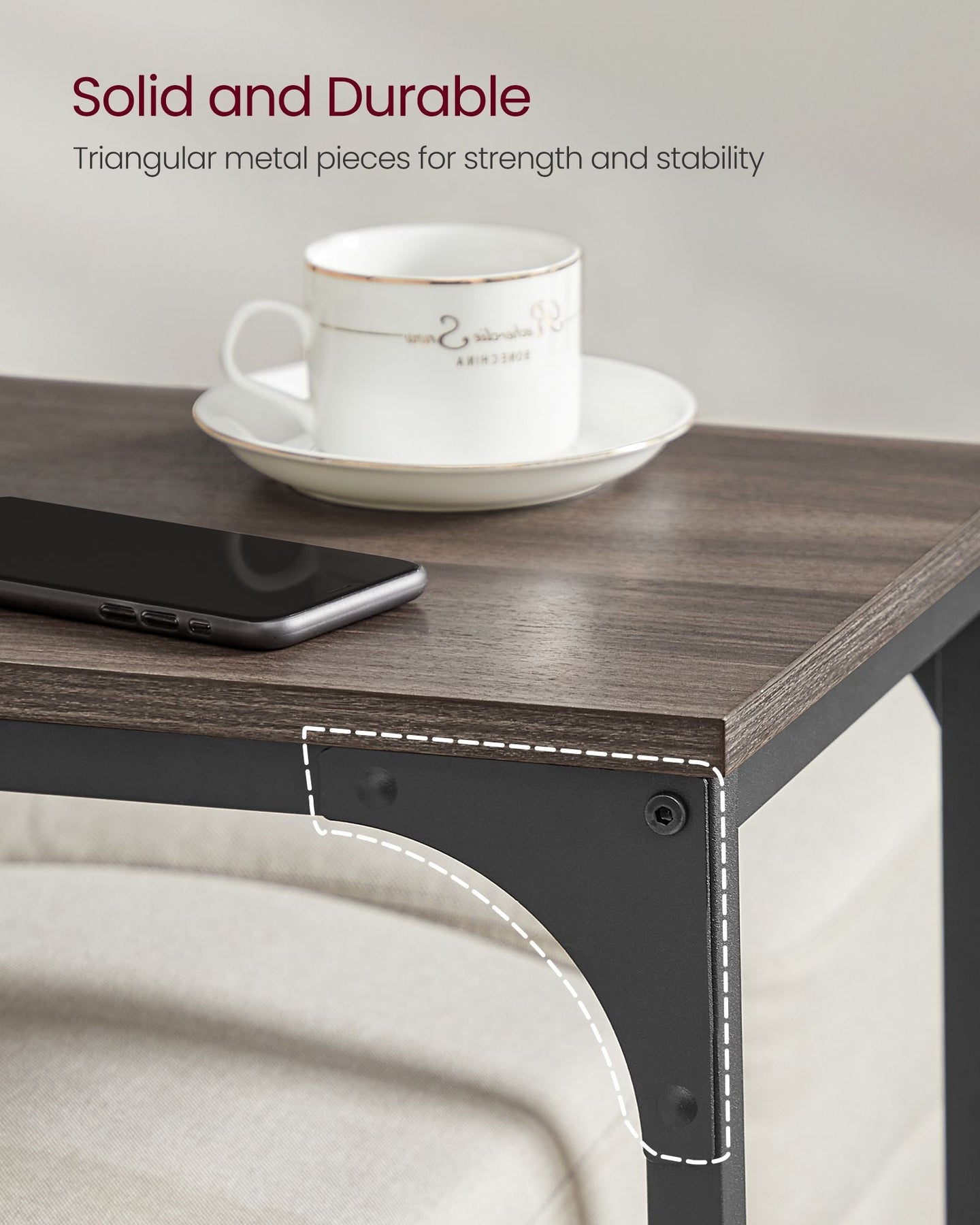 C-Shaped End Table - Metal Frame - Chestnut Brown and Black