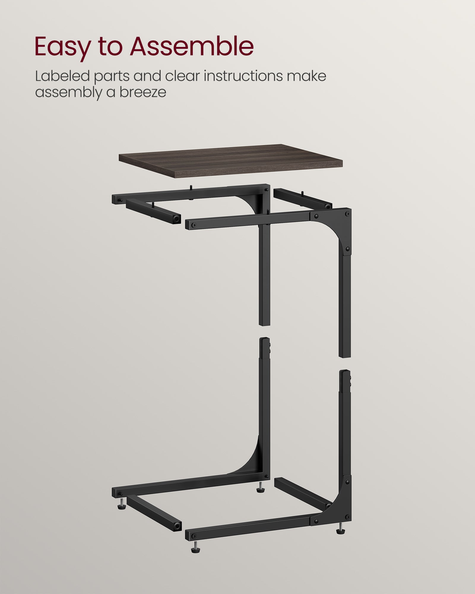 C-Shaped End Table - Metal Frame - Chestnut Brown and Black