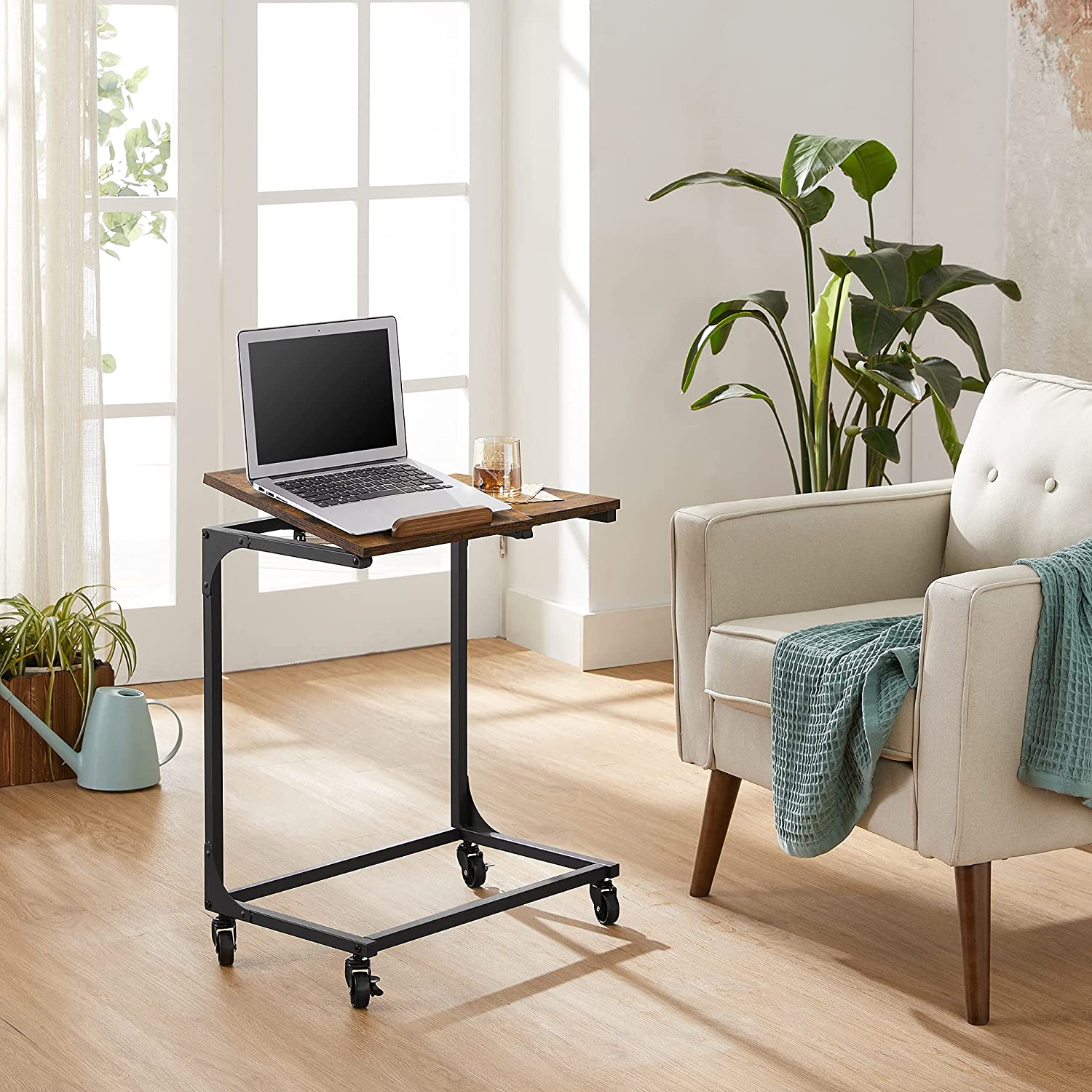 Side Table - Steel Frame - Rustic Brown and Black - Tilting Top