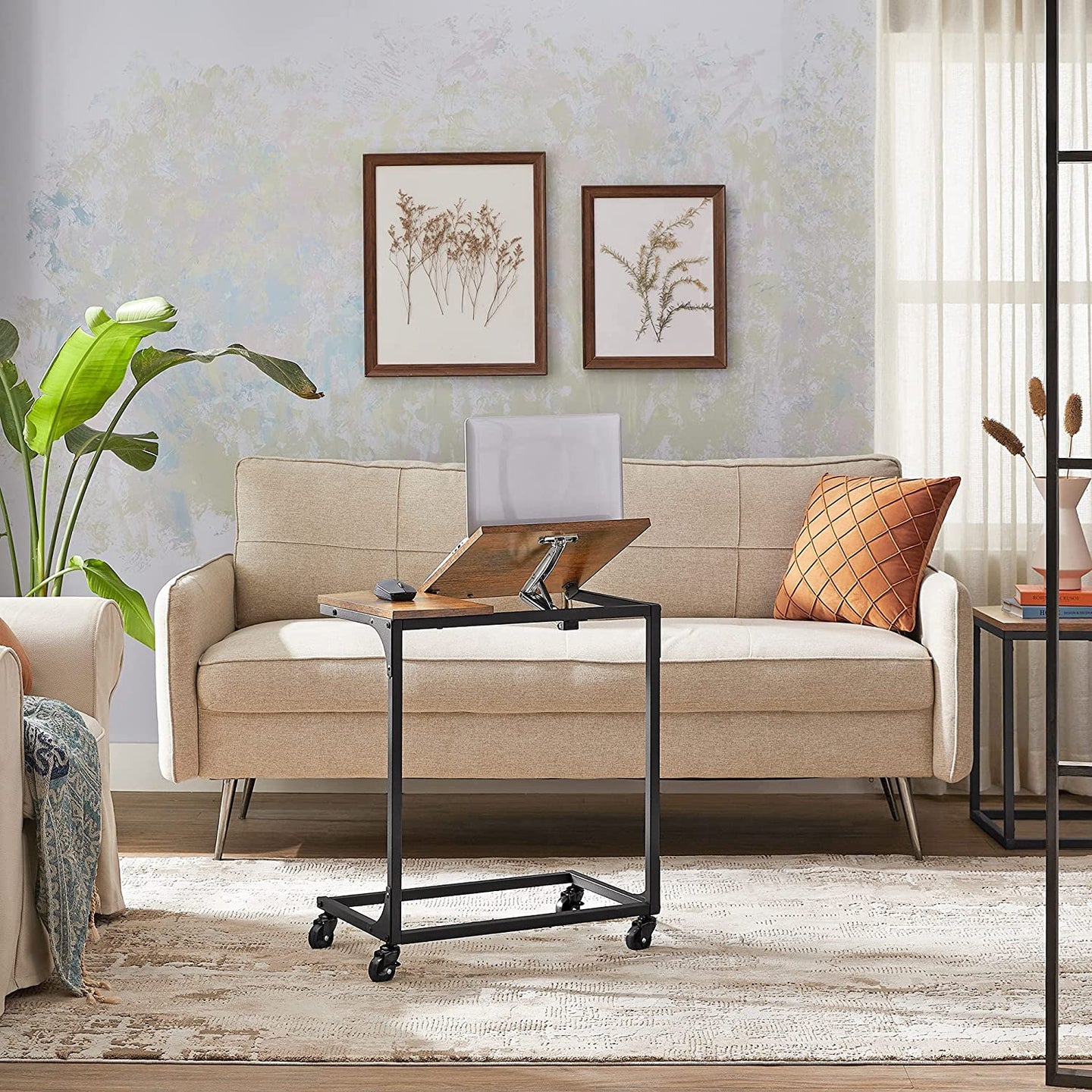 Side Table - Steel Frame - Rustic Brown and Black - Tilting Top