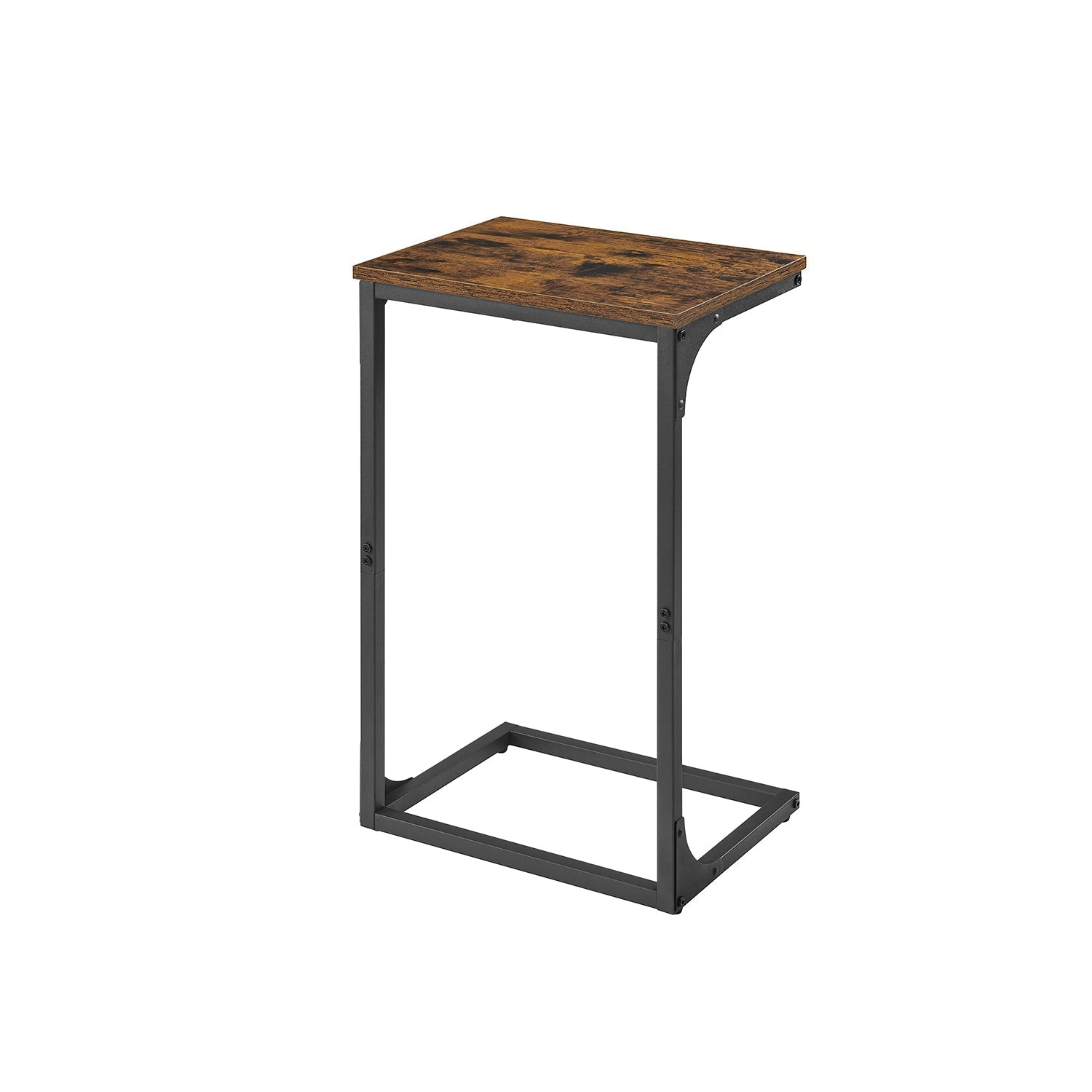 C-Shaped Side Table - Metal Frame - Rustic Brown and Black