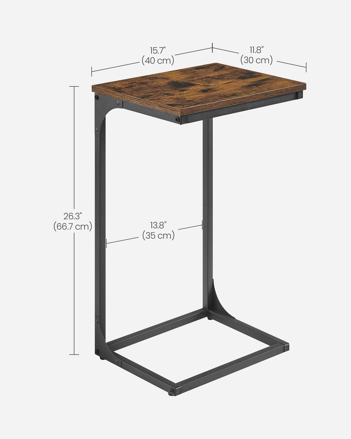 C-Shaped Side Table - Metal Frame - Rustic Brown and Black