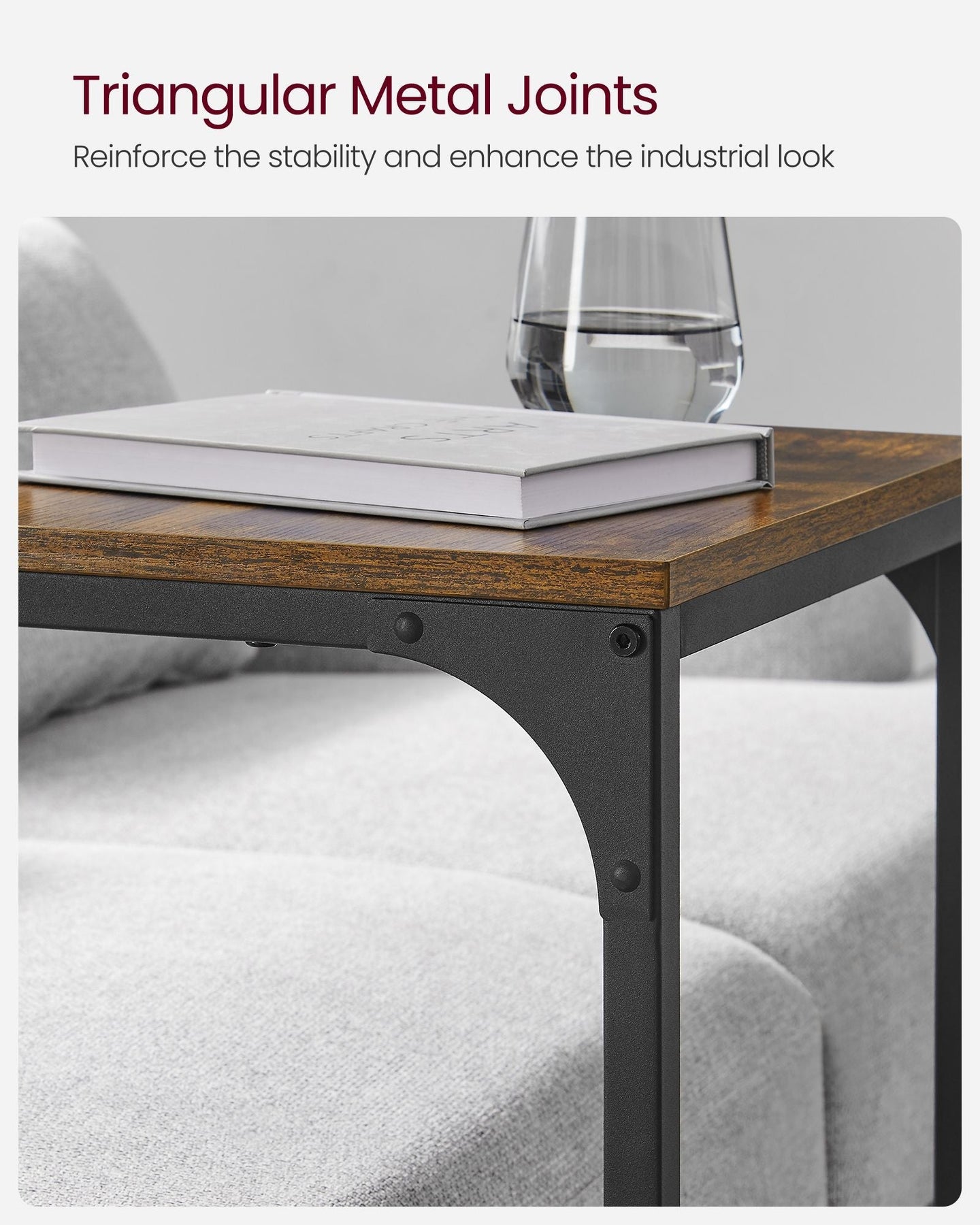C-Shaped Side Table - Metal Frame - Rustic Brown and Black