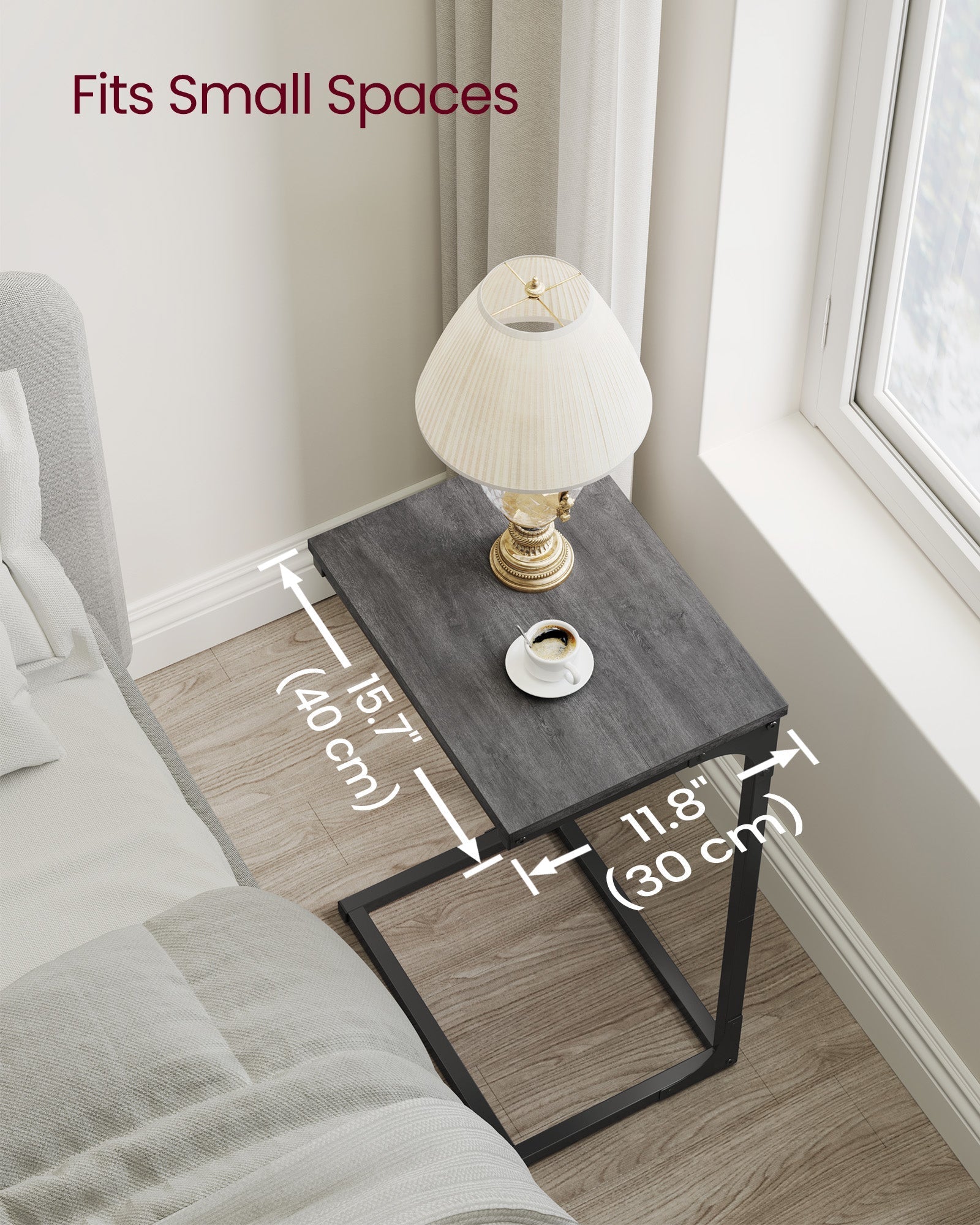 C-Shaped End Table - Metal Frame - Misty Grey and Ink Black