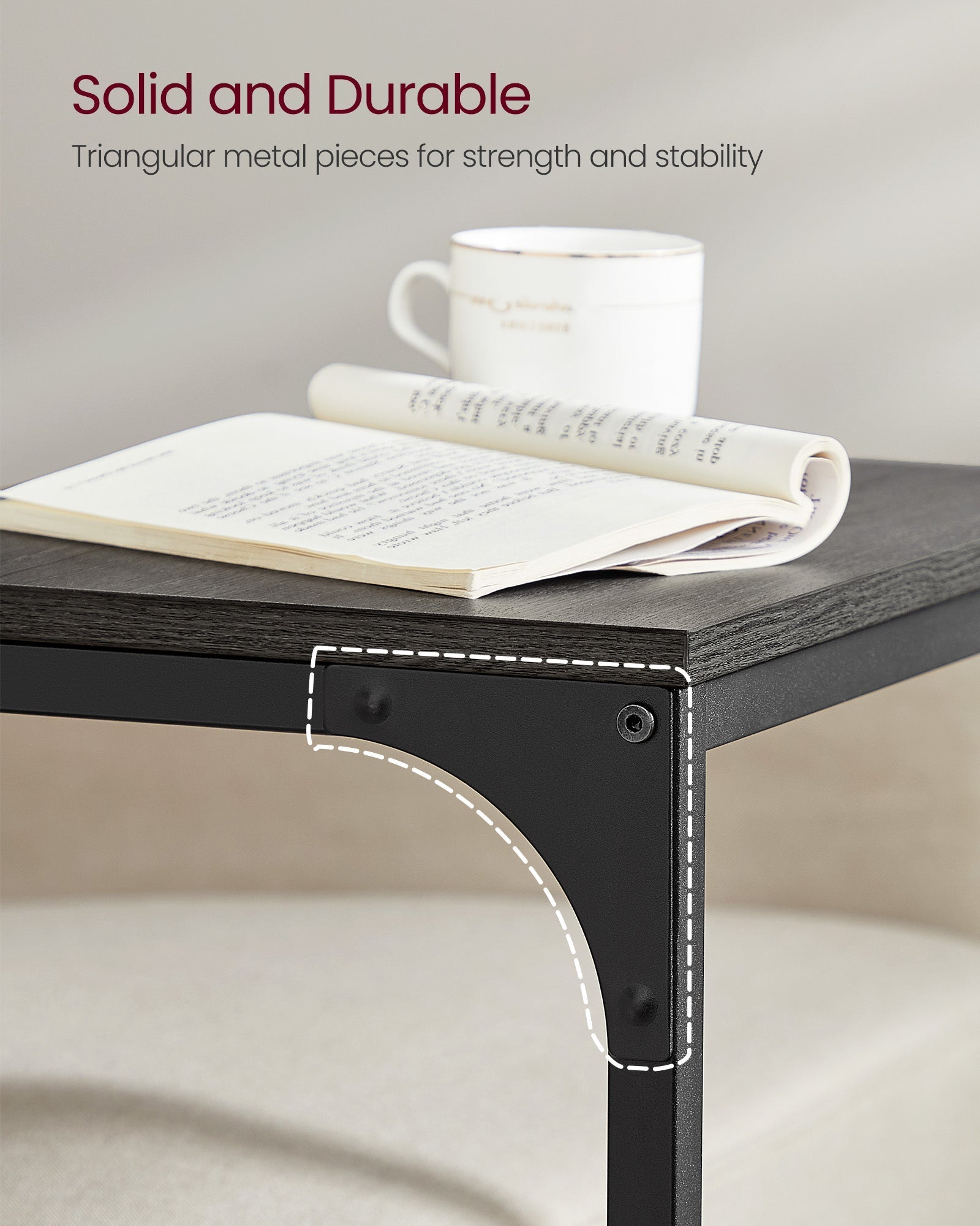 C-Shaped End Table - Metal Frame - Misty Grey and Ink Black