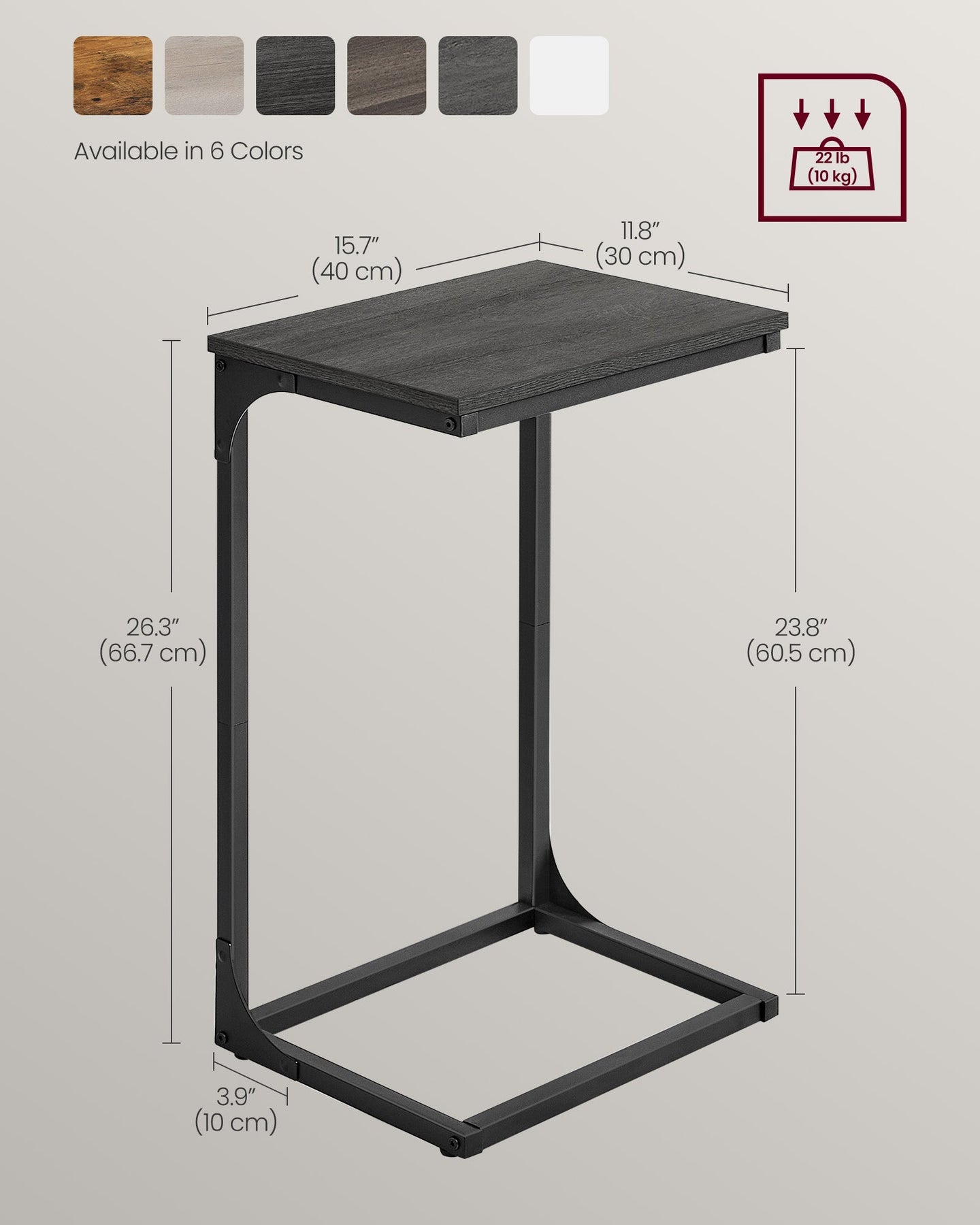 C-Shaped End Table - Metal Frame - Misty Grey and Ink Black