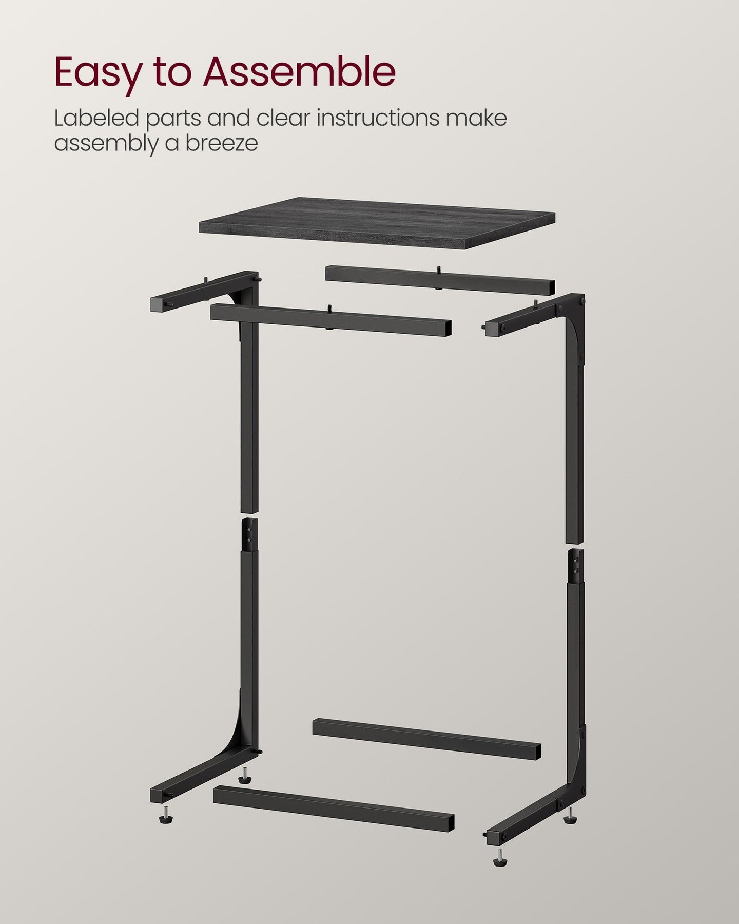 C-Shaped End Table - Metal Frame - Misty Grey and Ink Black