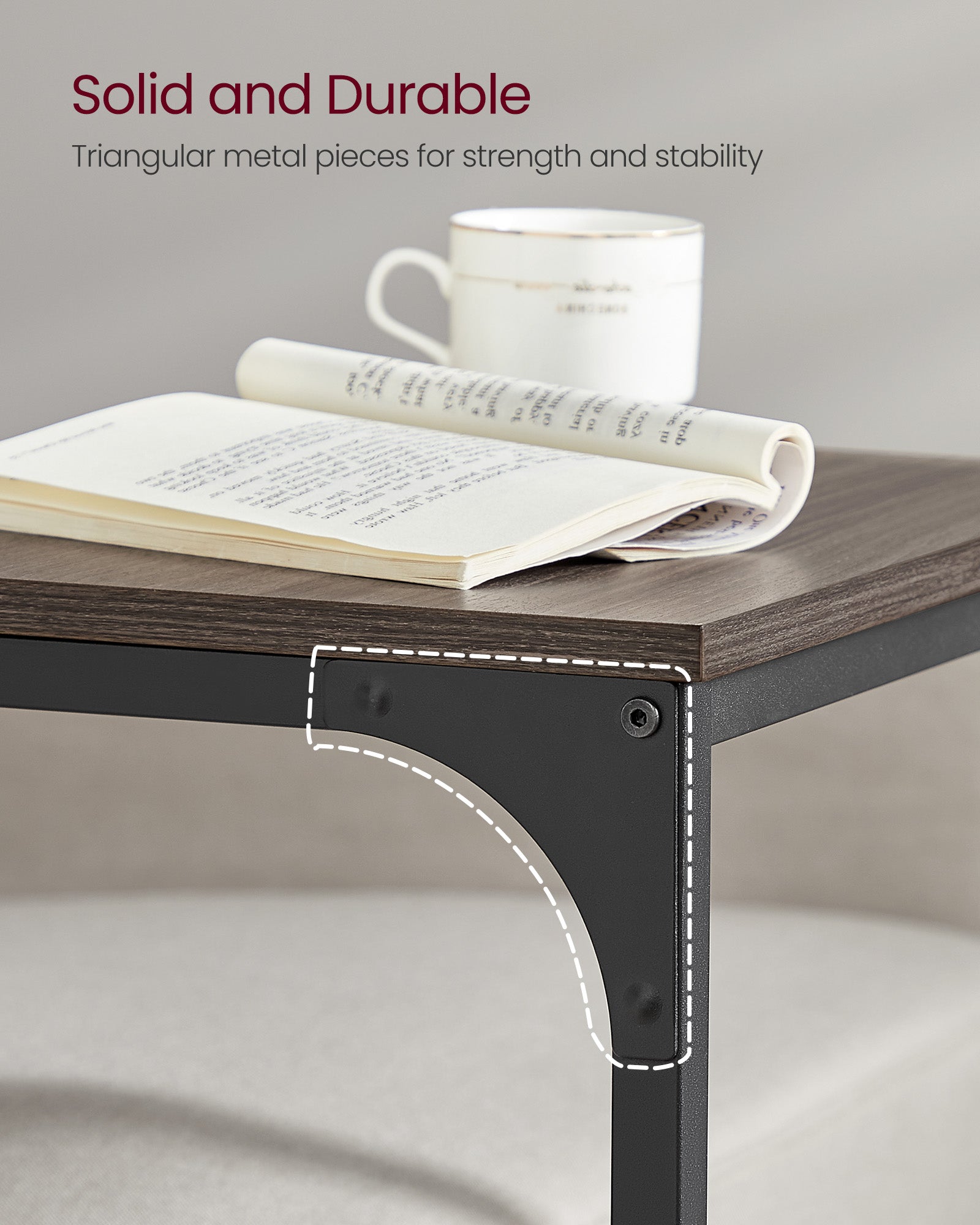 C-Shaped Side Table - Metal Frame - Chestnut Brown