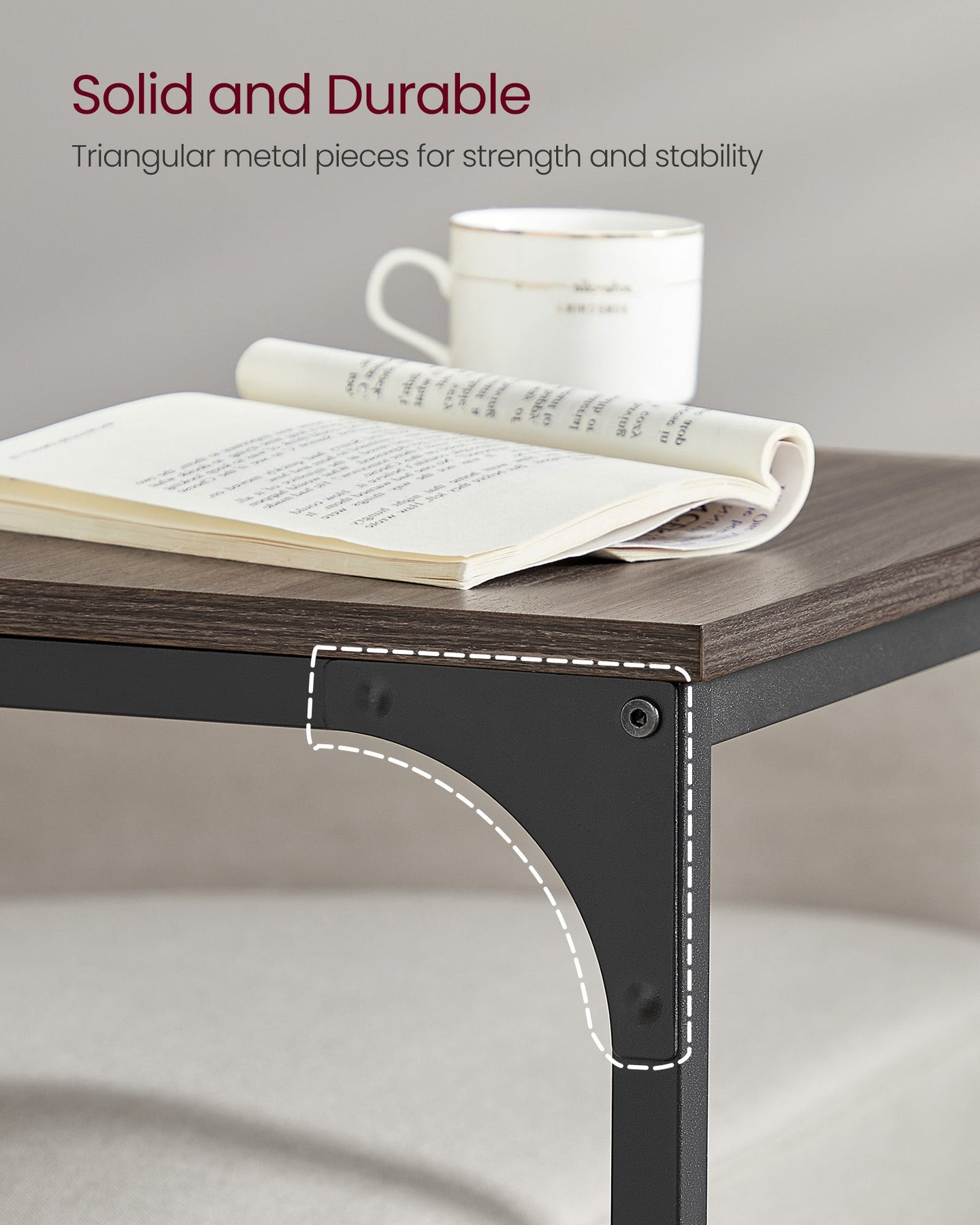C-Shaped Side Table - Metal Frame - Chestnut Brown