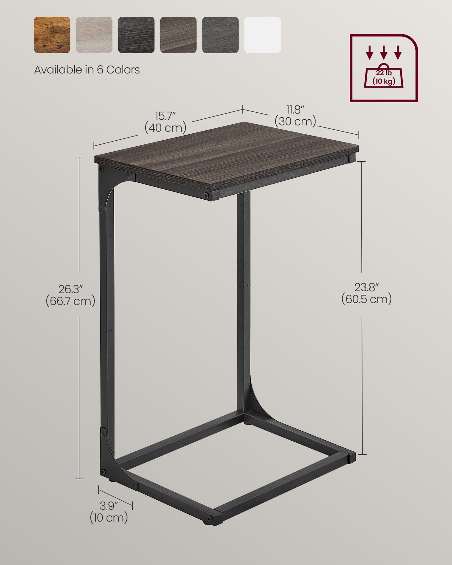 C-Shaped Side Table - Metal Frame - Chestnut Brown