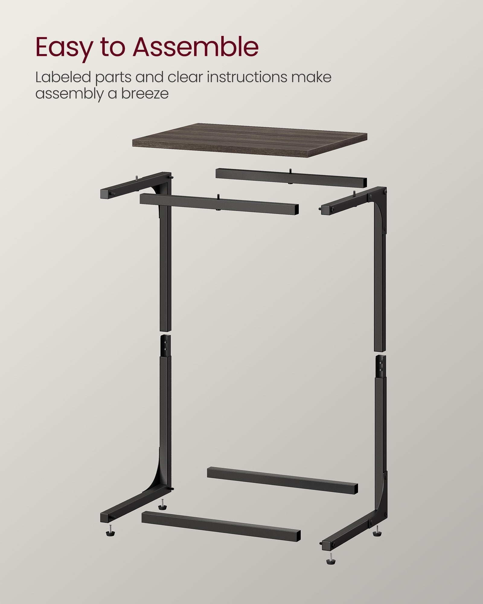 C-Shaped Side Table - Metal Frame - Chestnut Brown