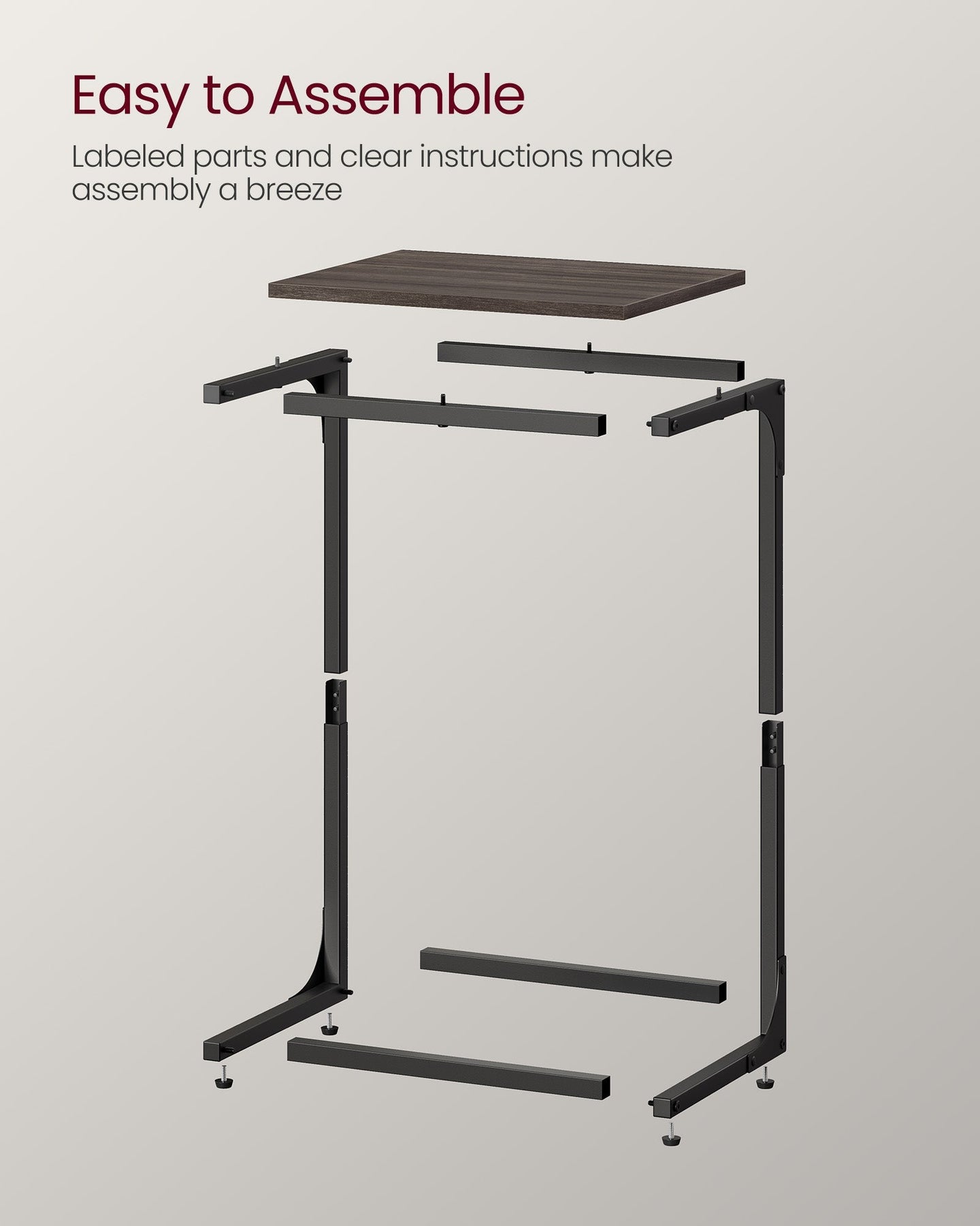 C-Shaped Side Table - Metal Frame - Chestnut Brown
