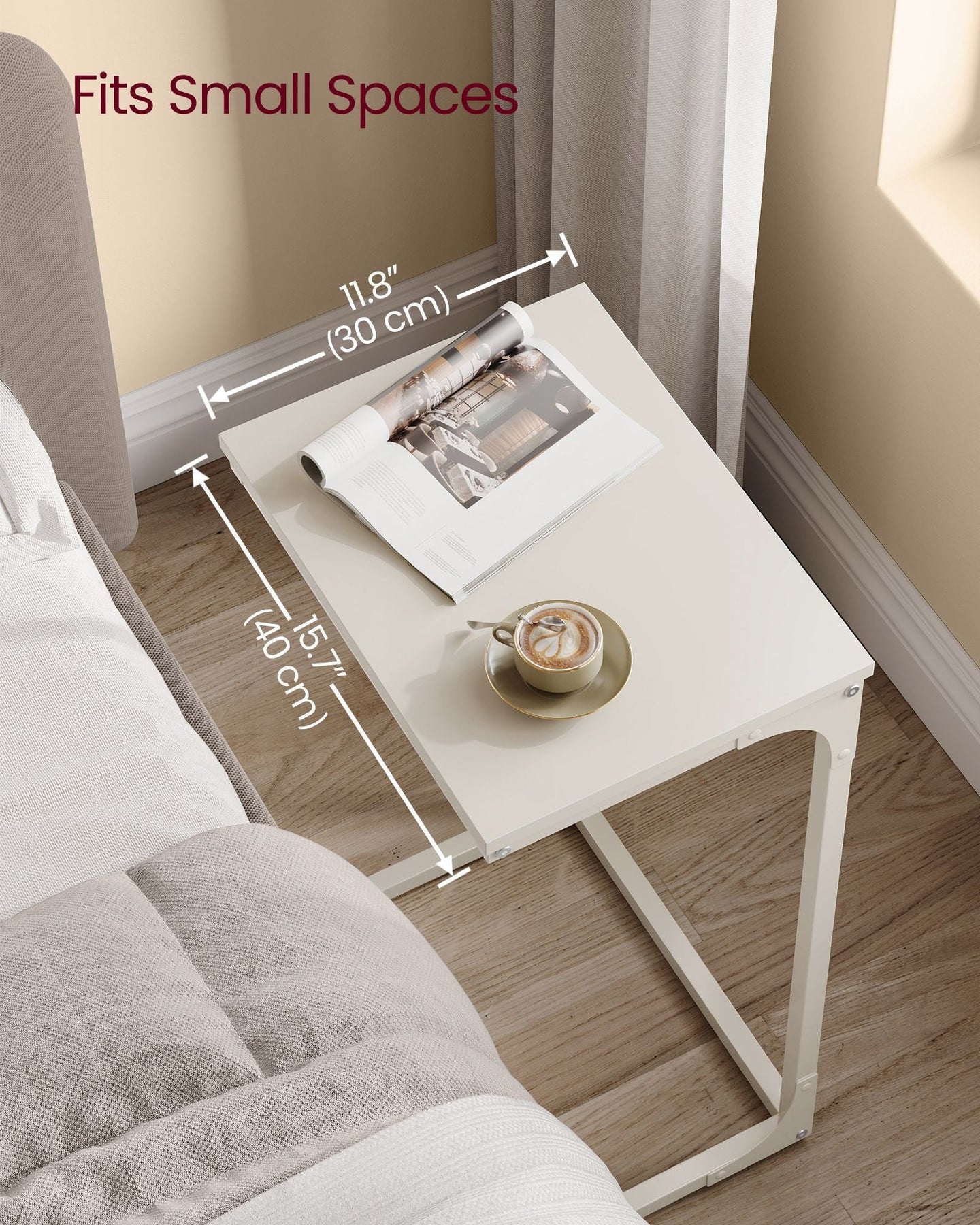 C-Shaped Side Table - Metal Frame - Rustic Brown and Black - Lightweight Design
