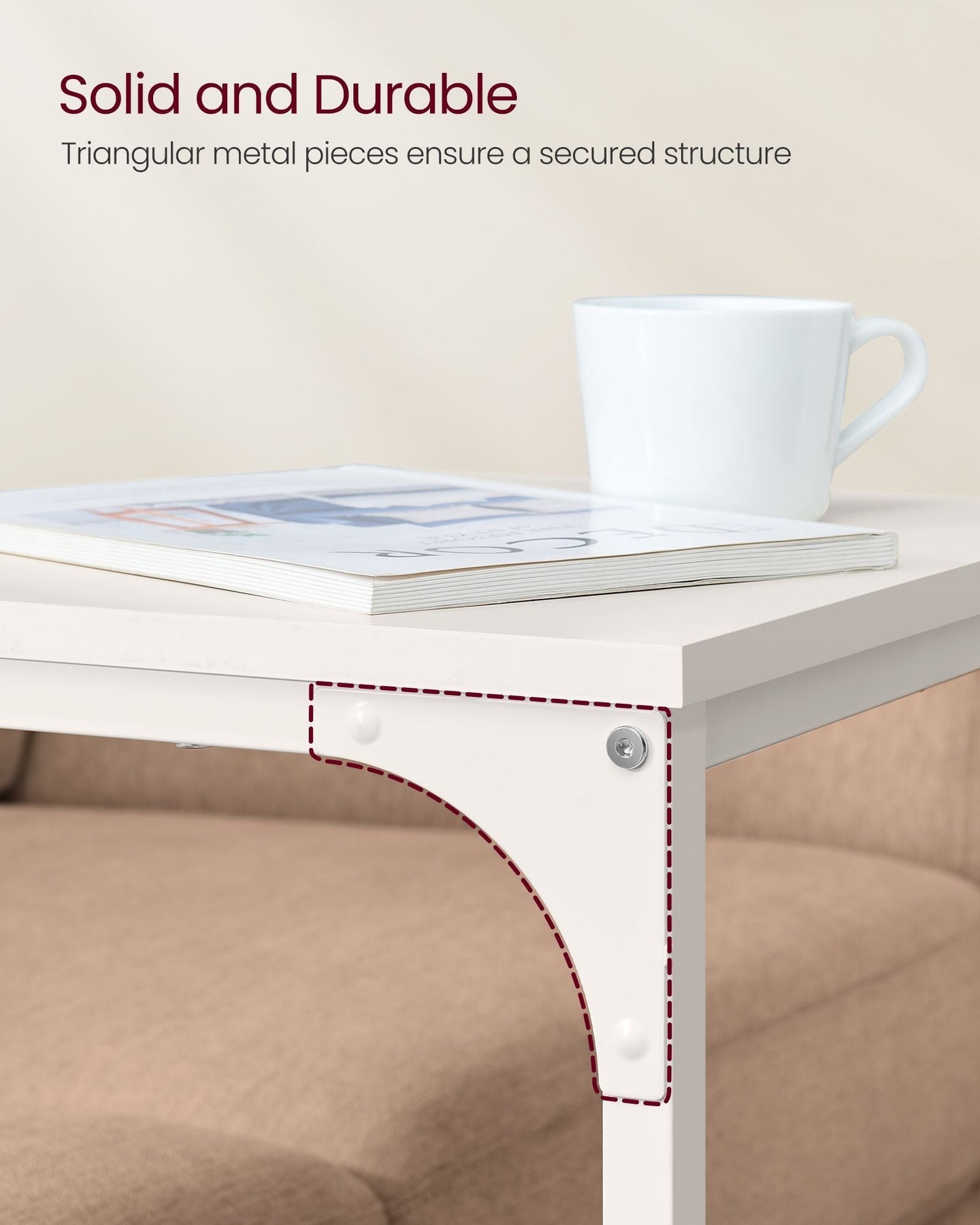 C-Shaped Side Table - Metal Frame - Rustic Brown and Black - Lightweight Design