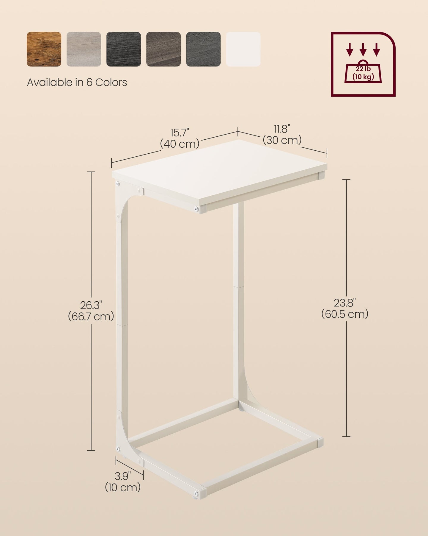 C-Shaped Side Table - Metal Frame - Rustic Brown and Black - Lightweight Design