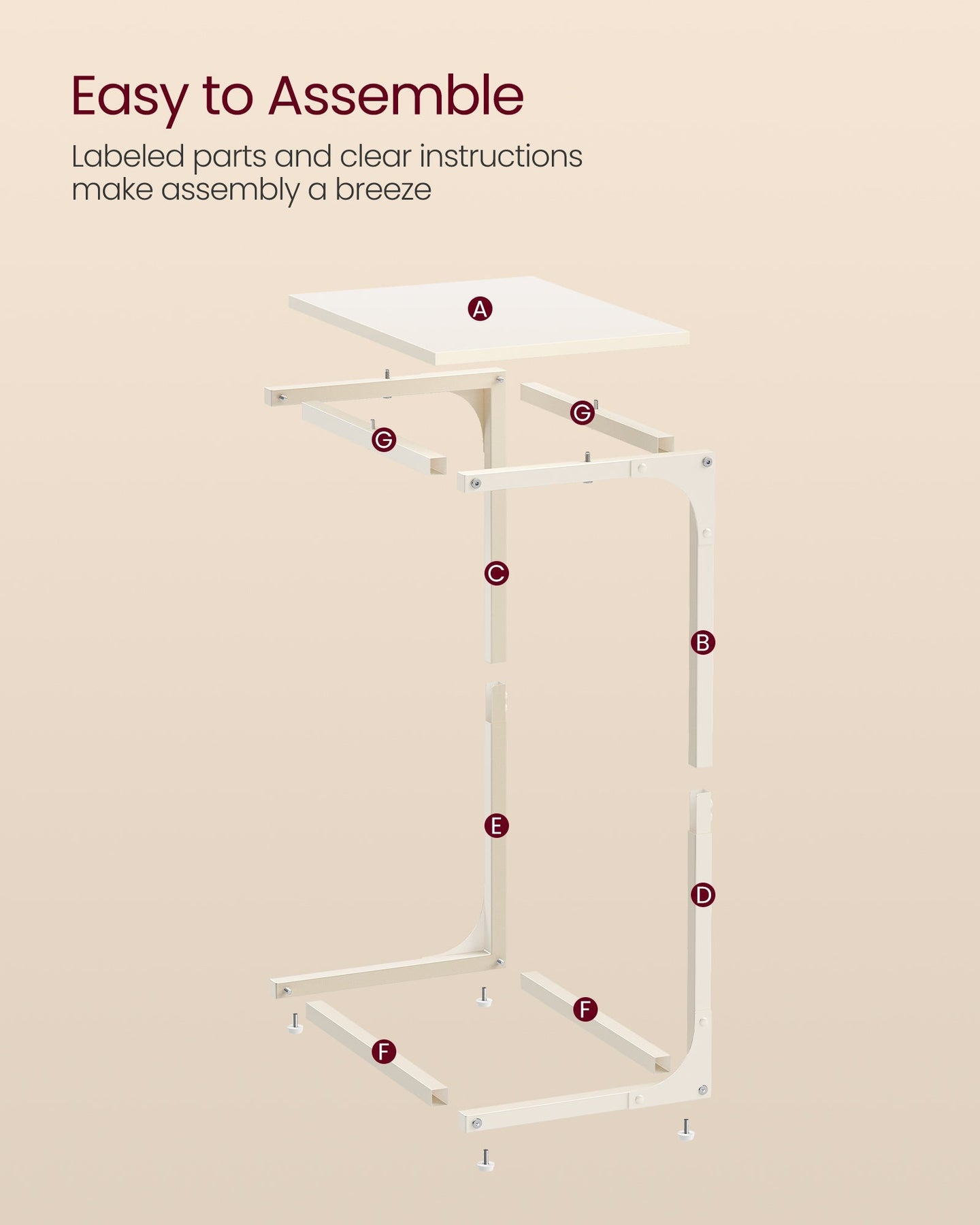 C-Shaped Side Table - Metal Frame - Rustic Brown and Black - Lightweight Design