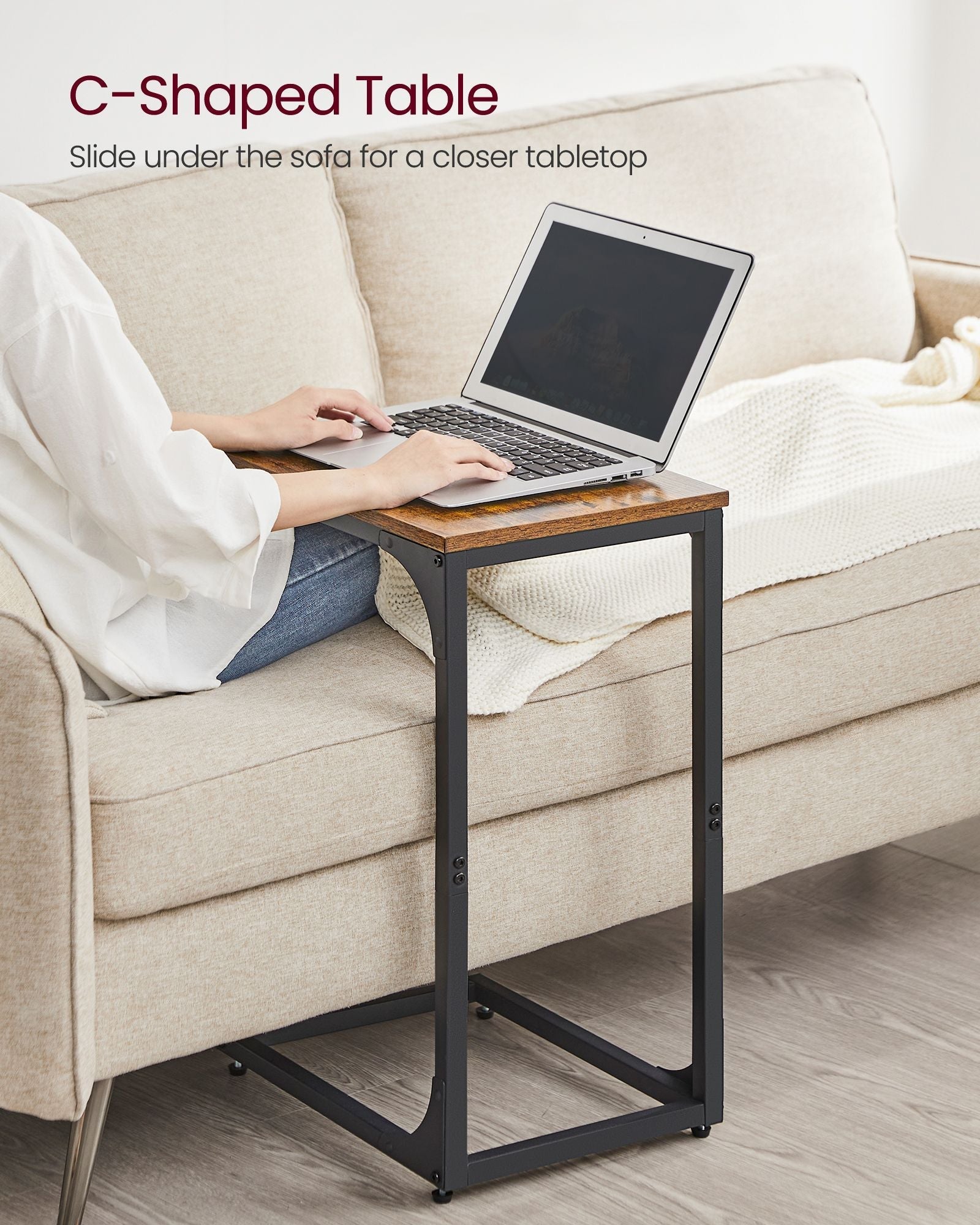 C-Shaped Side Tables - Set of 2 - Ebonised Oak - Rustic Brown and Black