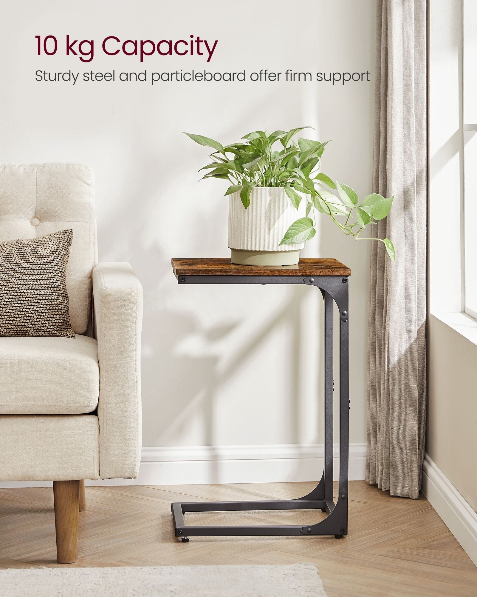 C-Shaped Side Tables - Set of 2 - Ebonised Oak - Rustic Brown and Black