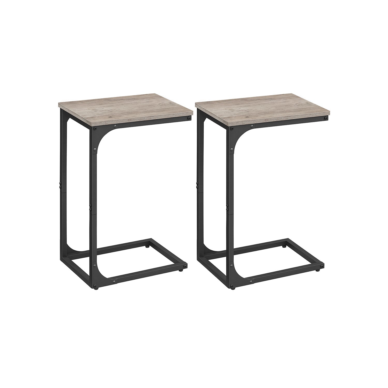 Set of 2 C-Shaped Side Tables - Metal Frame - Heather Greige