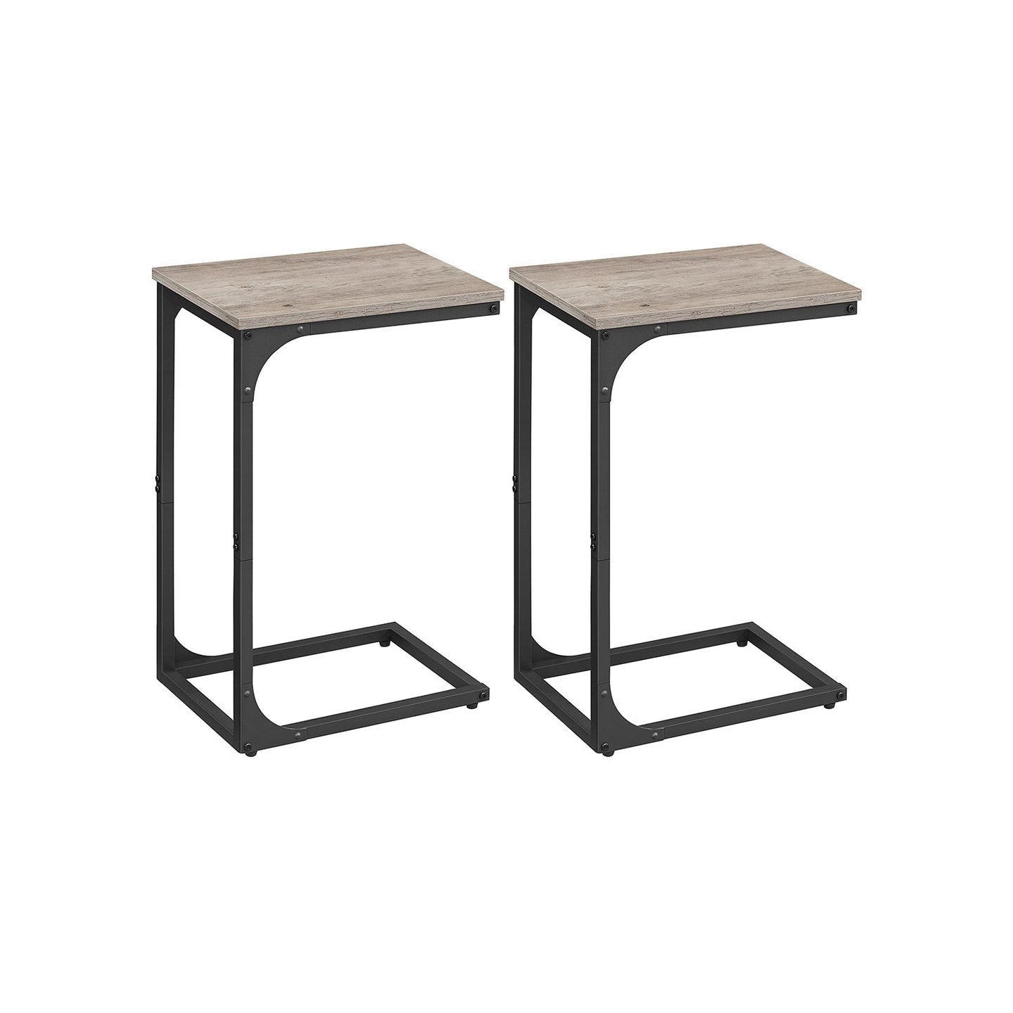 Set of 2 C-Shaped Side Tables - Metal Frame - Heather Greige