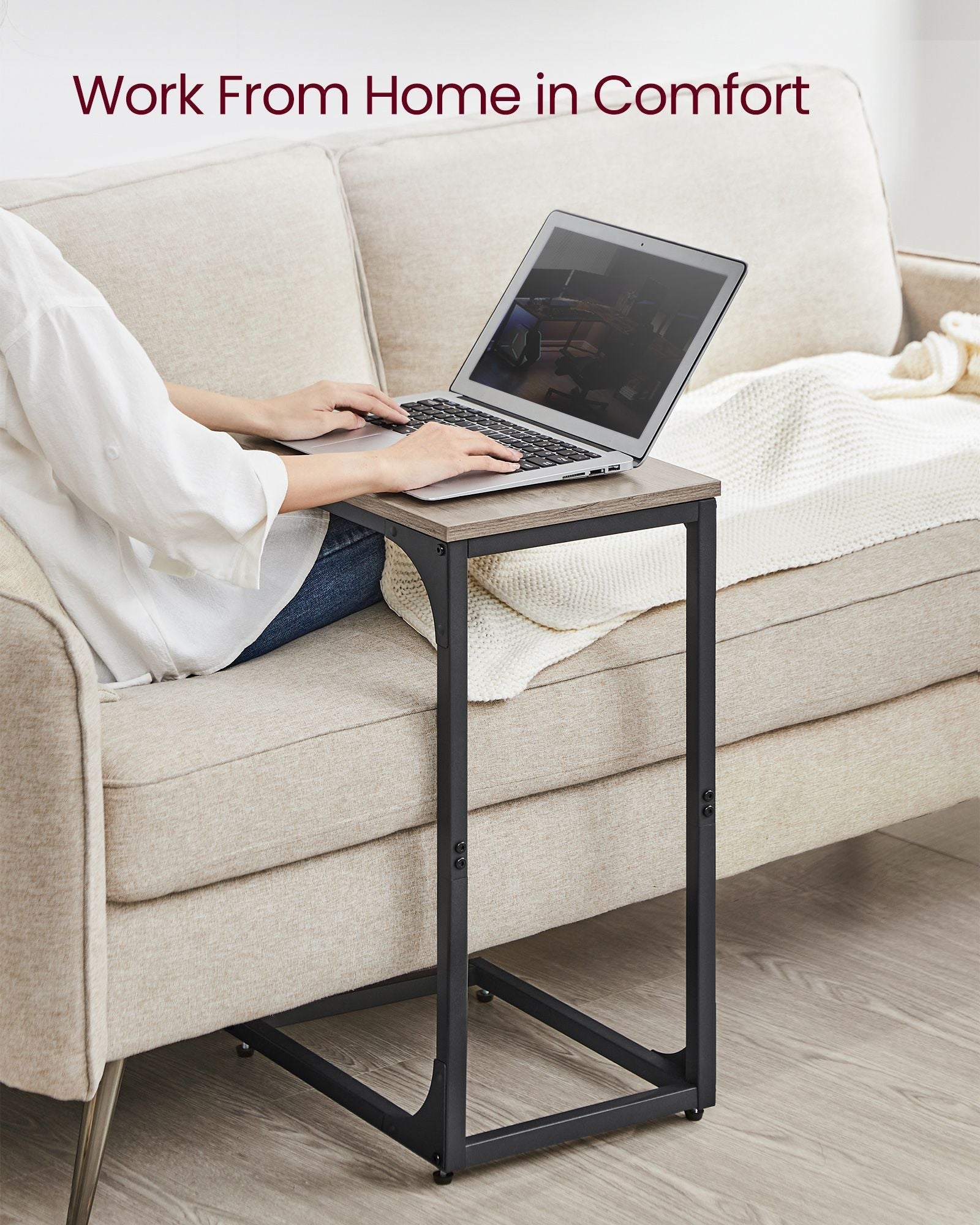Set of 2 C-Shaped Side Tables - Metal Frame - Heather Greige
