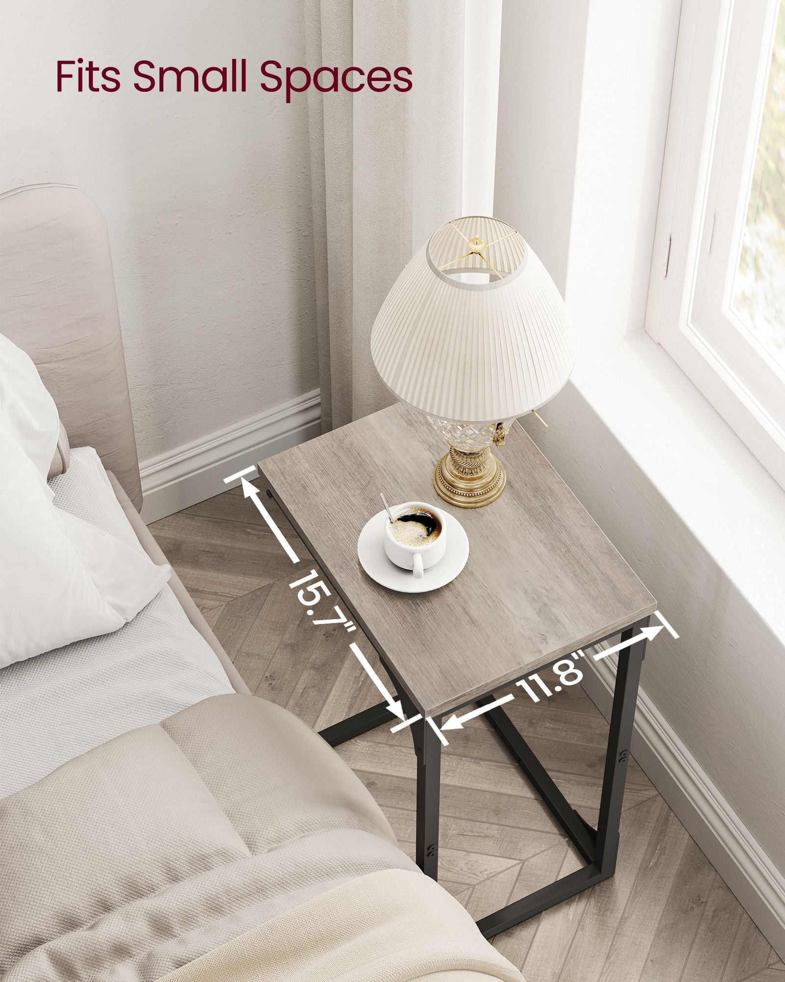 Set of 2 C-Shaped Side Tables - Metal Frame - Heather Greige