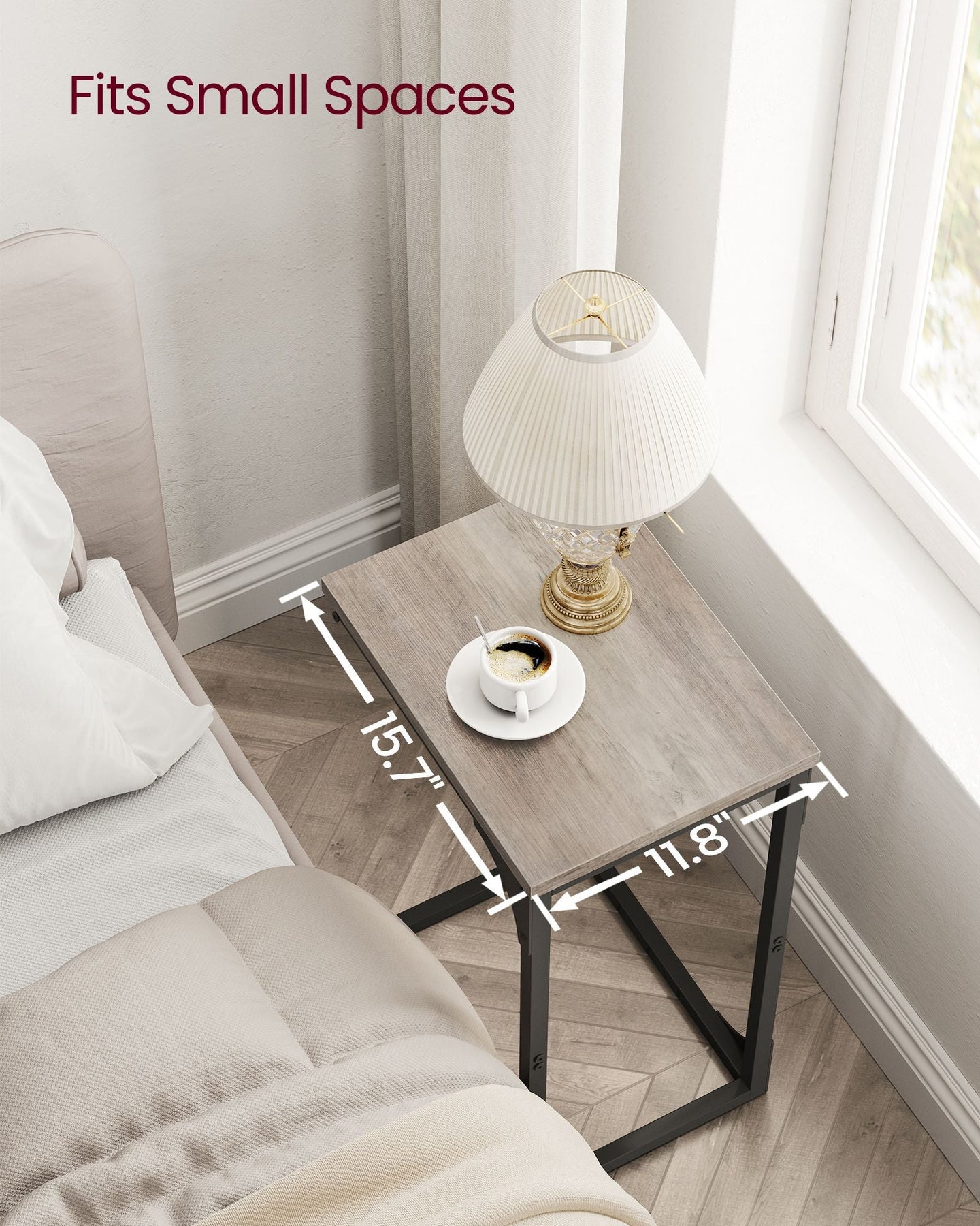 Set of 2 C-Shaped Side Tables - Metal Frame - Heather Greige