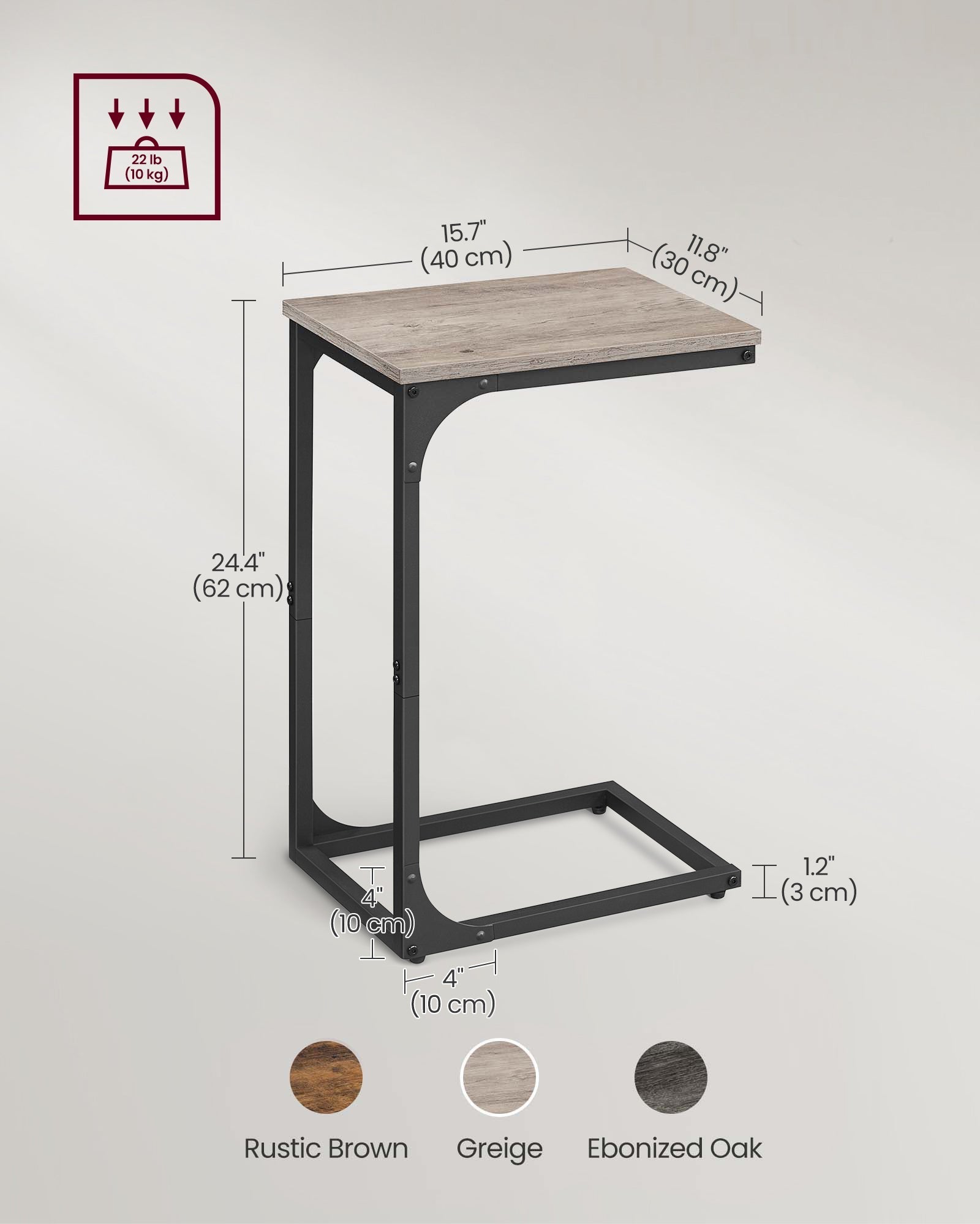 Set of 2 C-Shaped Side Tables - Metal Frame - Heather Greige