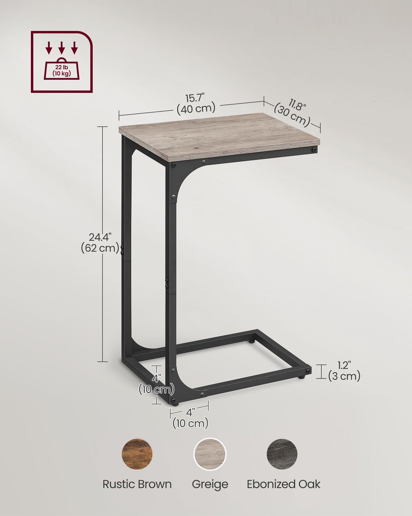 Set of 2 C-Shaped Side Tables - Metal Frame - Heather Greige