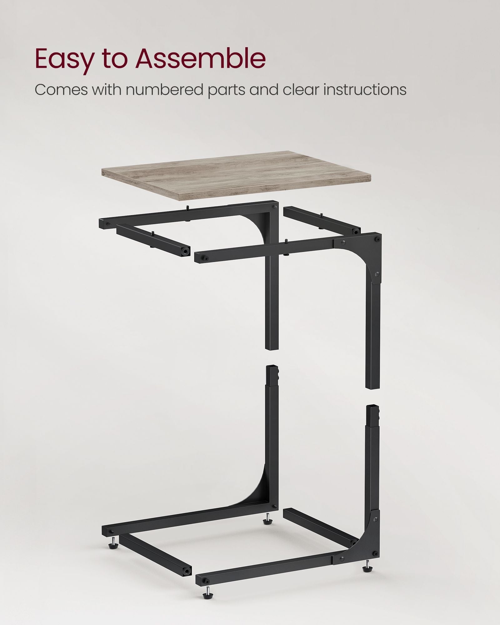 Set of 2 C-Shaped Side Tables - Metal Frame - Heather Greige