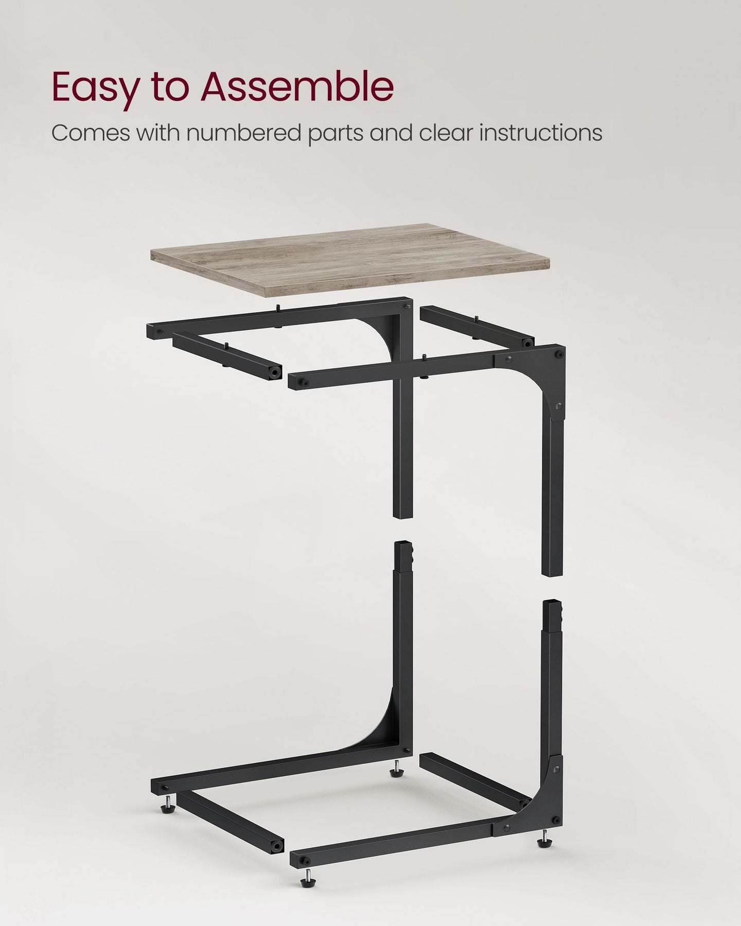 Set of 2 C-Shaped Side Tables - Metal Frame - Heather Greige