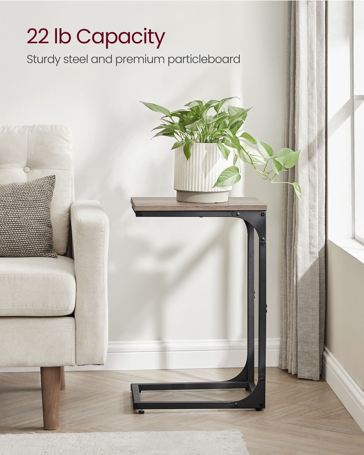 Set of 2 C-Shaped Side Tables - Metal Frame - Heather Greige