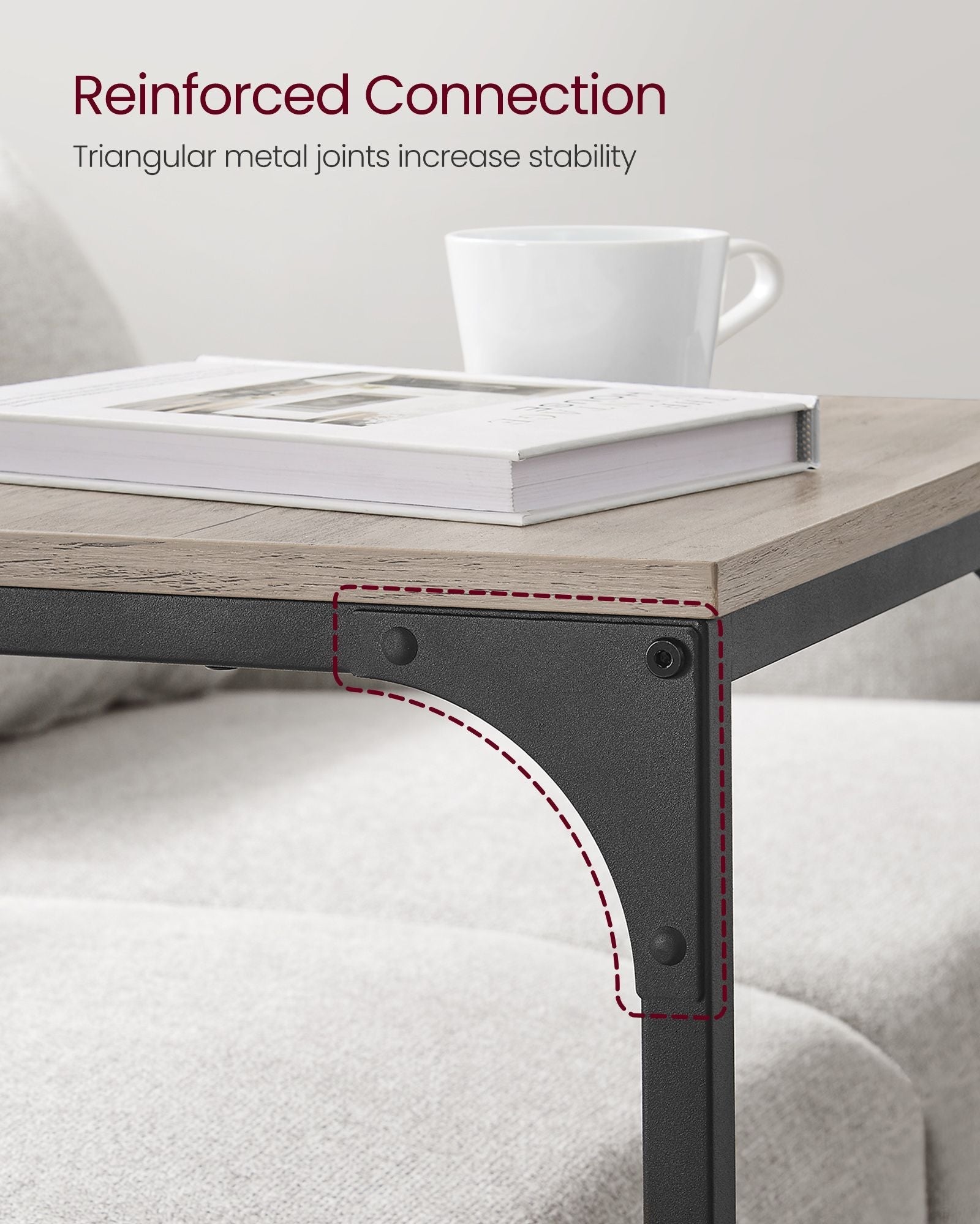 Set of 2 C-Shaped Side Tables - Metal Frame - Heather Greige