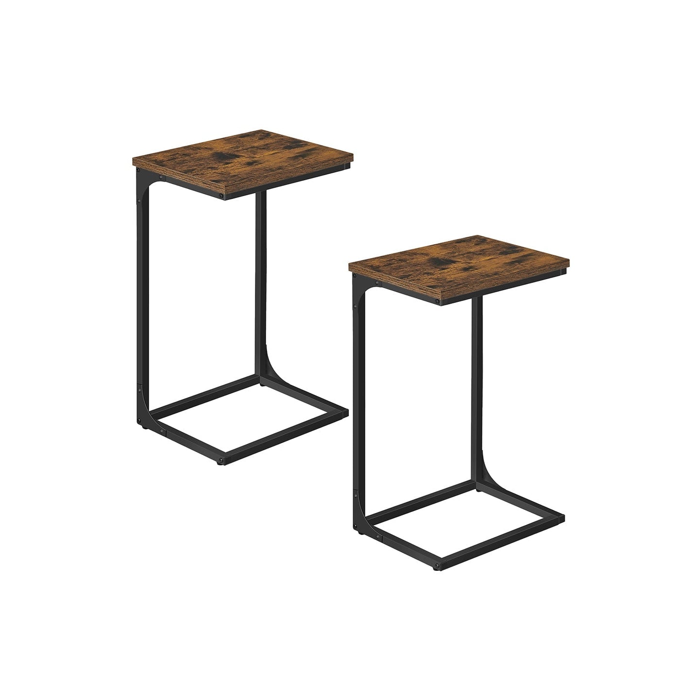 C-Shaped Side Tables - Metal Frame - Rustic Brown - Versatile for Living Room and Bedroom