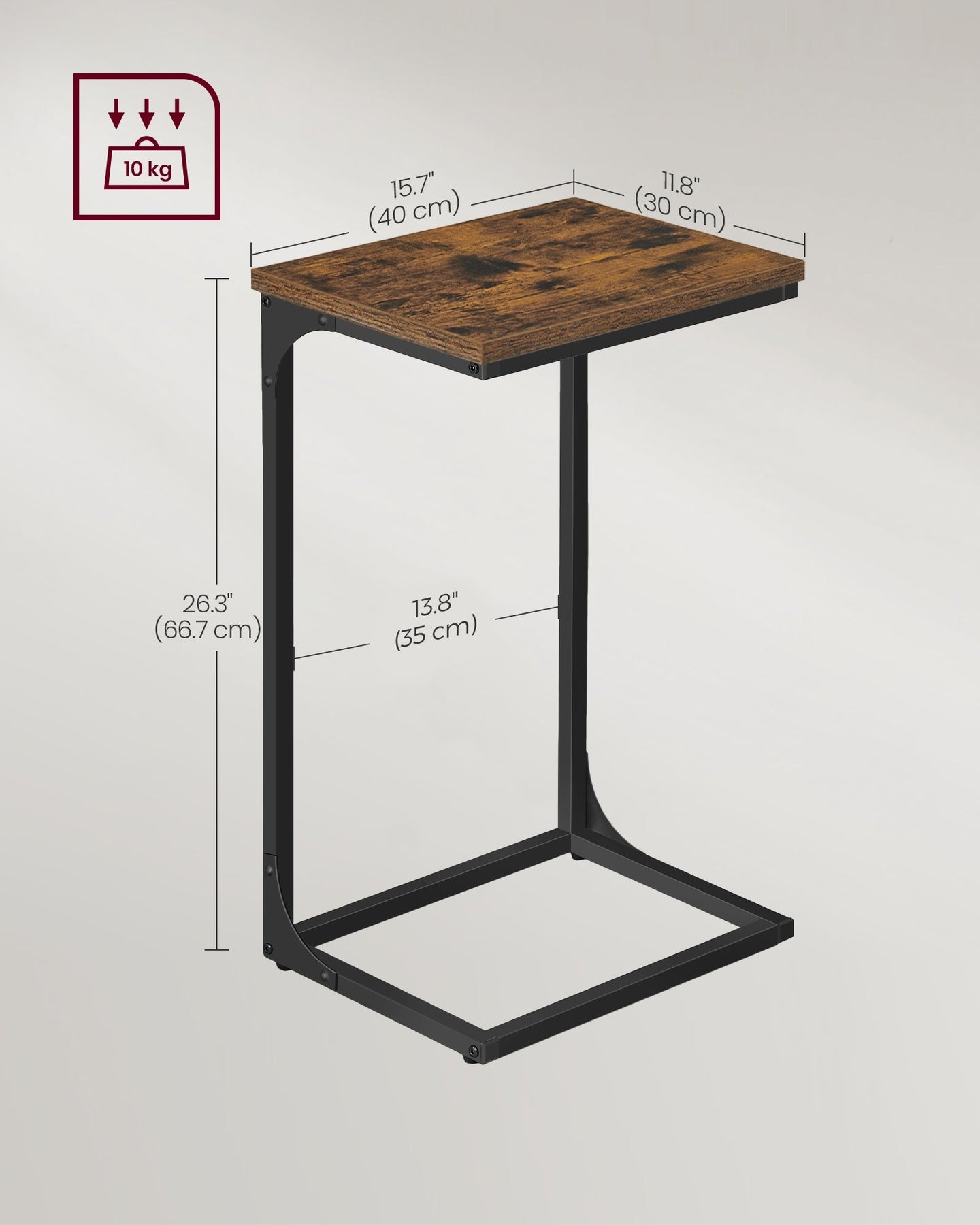 C-Shaped Side Tables - Metal Frame - Rustic Brown - Versatile for Living Room and Bedroom