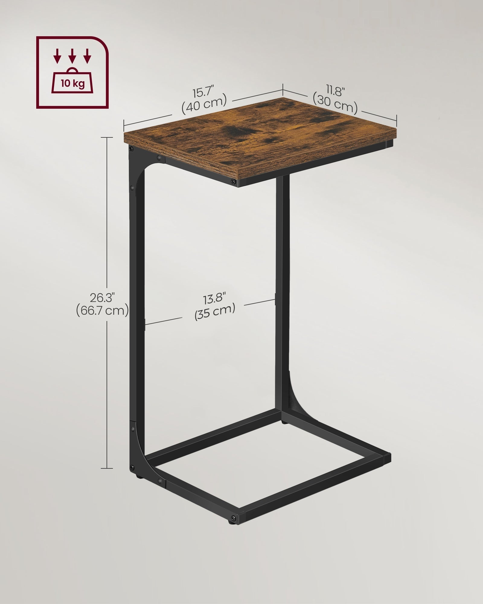 C-Shaped Side Tables - Metal Frame - Rustic Brown - Versatile for Living Room and Bedroom