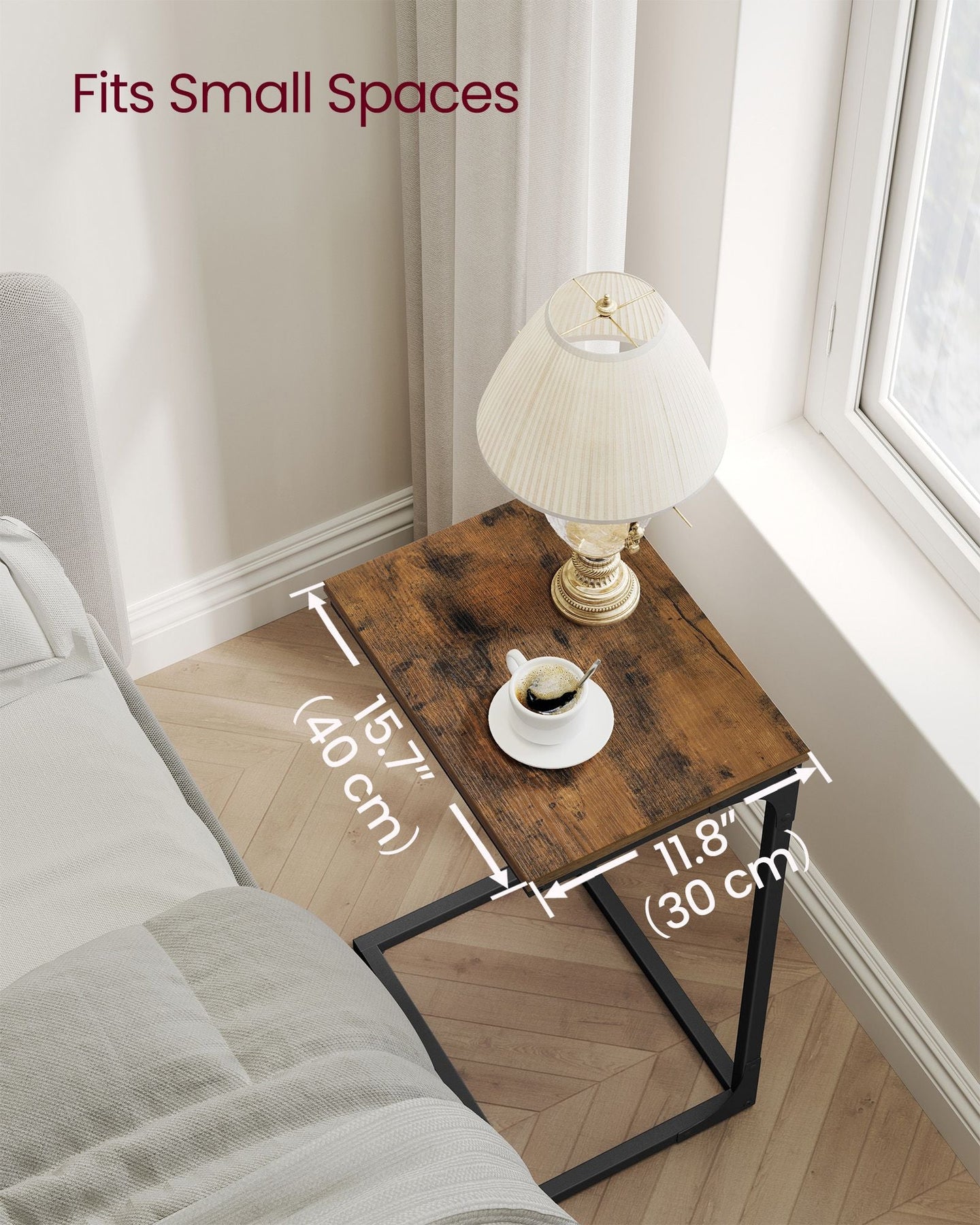 C-Shaped Side Tables - Metal Frame - Rustic Brown - Versatile for Living Room and Bedroom
