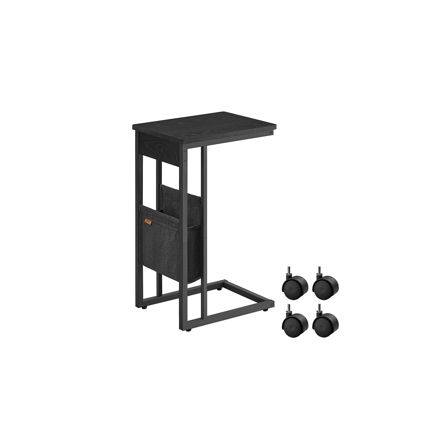 C-Shaped Bedside Table - Wood - Ebony Black - With Fabric Storage Bag and Adjustable Feet