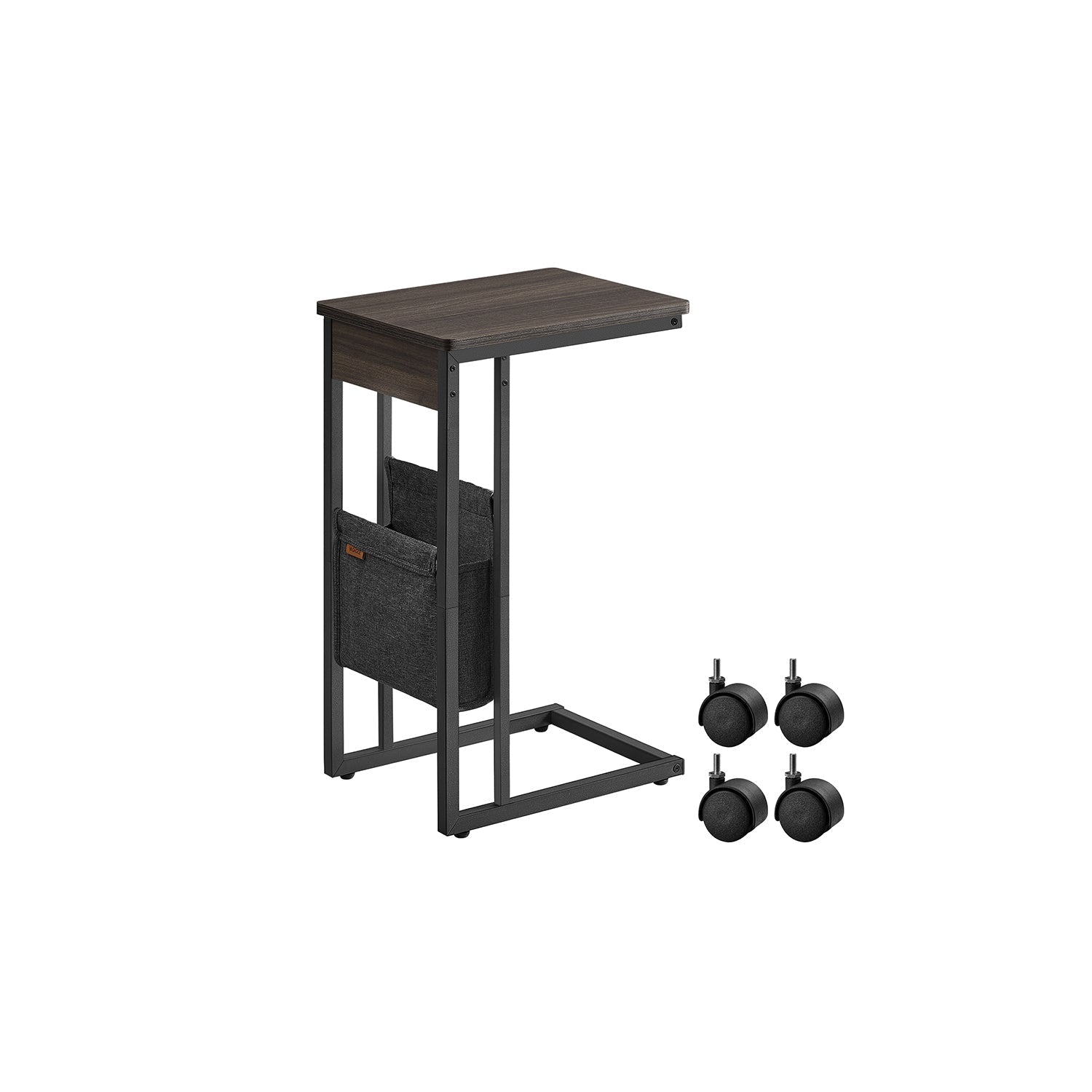 C-Shaped Bedside Table - Wood - Ash Brown - With Fabric Storage Bag and Adjustable Feet