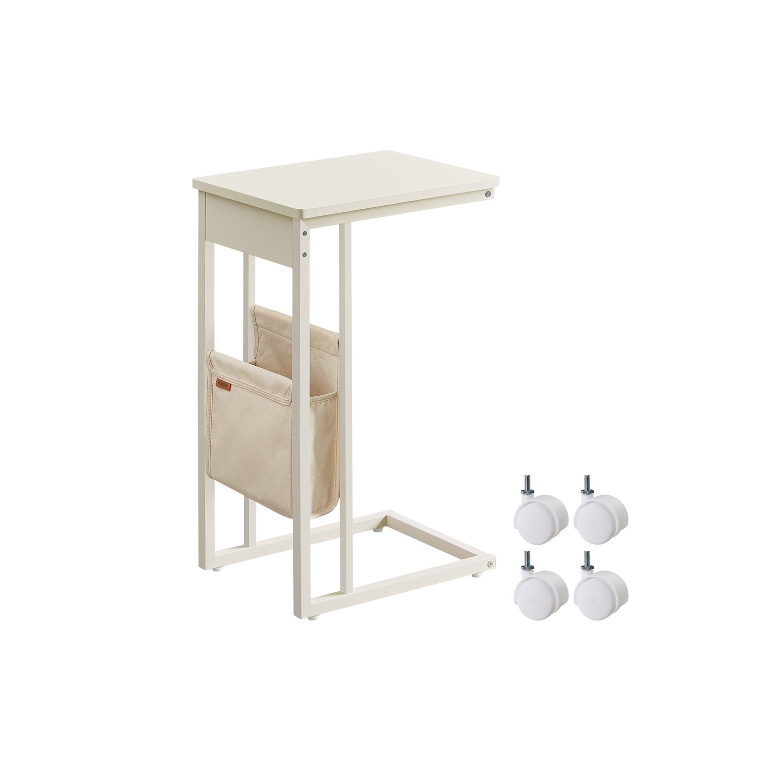 C-Shaped Bedside Table - Wood - Ebony Black - With Fabric Storage Bag and Adjustable Feet