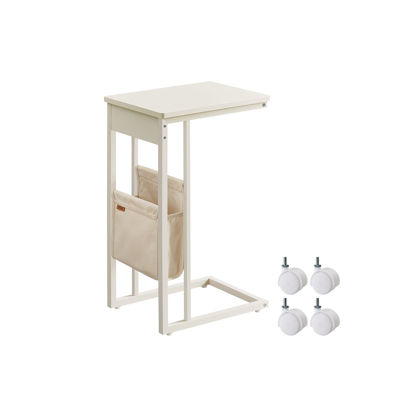 C-Shaped Bedside Table - Wood - Ebony Black - With Fabric Storage Bag and Adjustable Feet